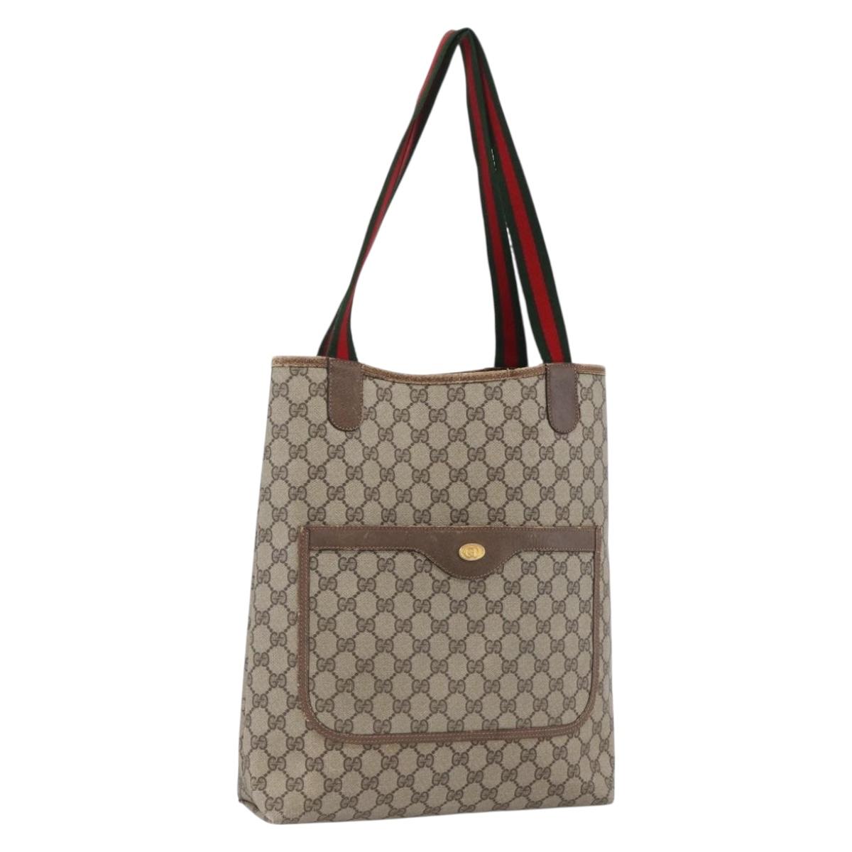 GUCCI GG Supreme Web Sherry Line Tote Bag PVC Beige Gold 39 02 003 Auth th6613