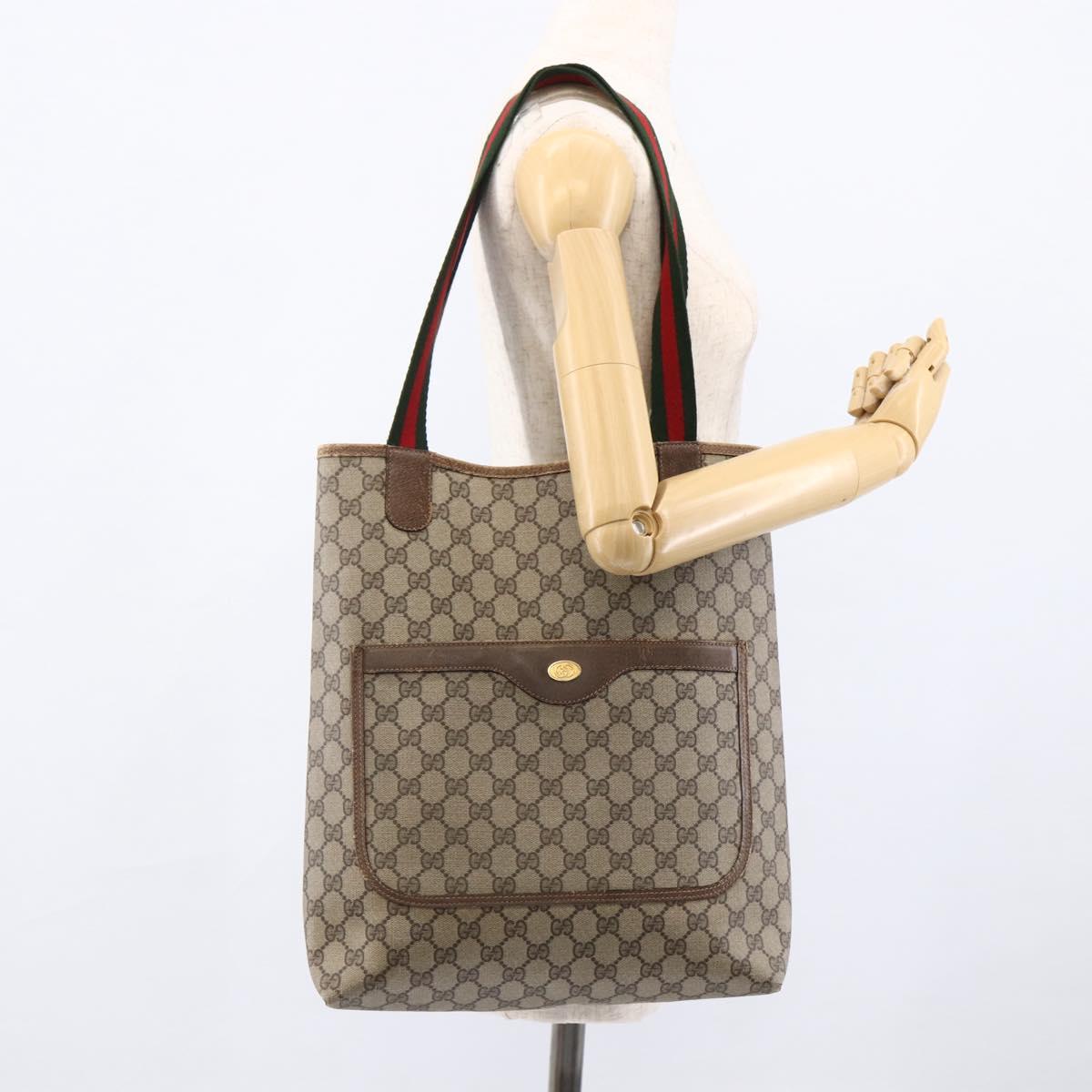 GUCCI GG Supreme Web Sherry Line Tote Bag PVC Beige Gold 39 02 003 Auth th6613