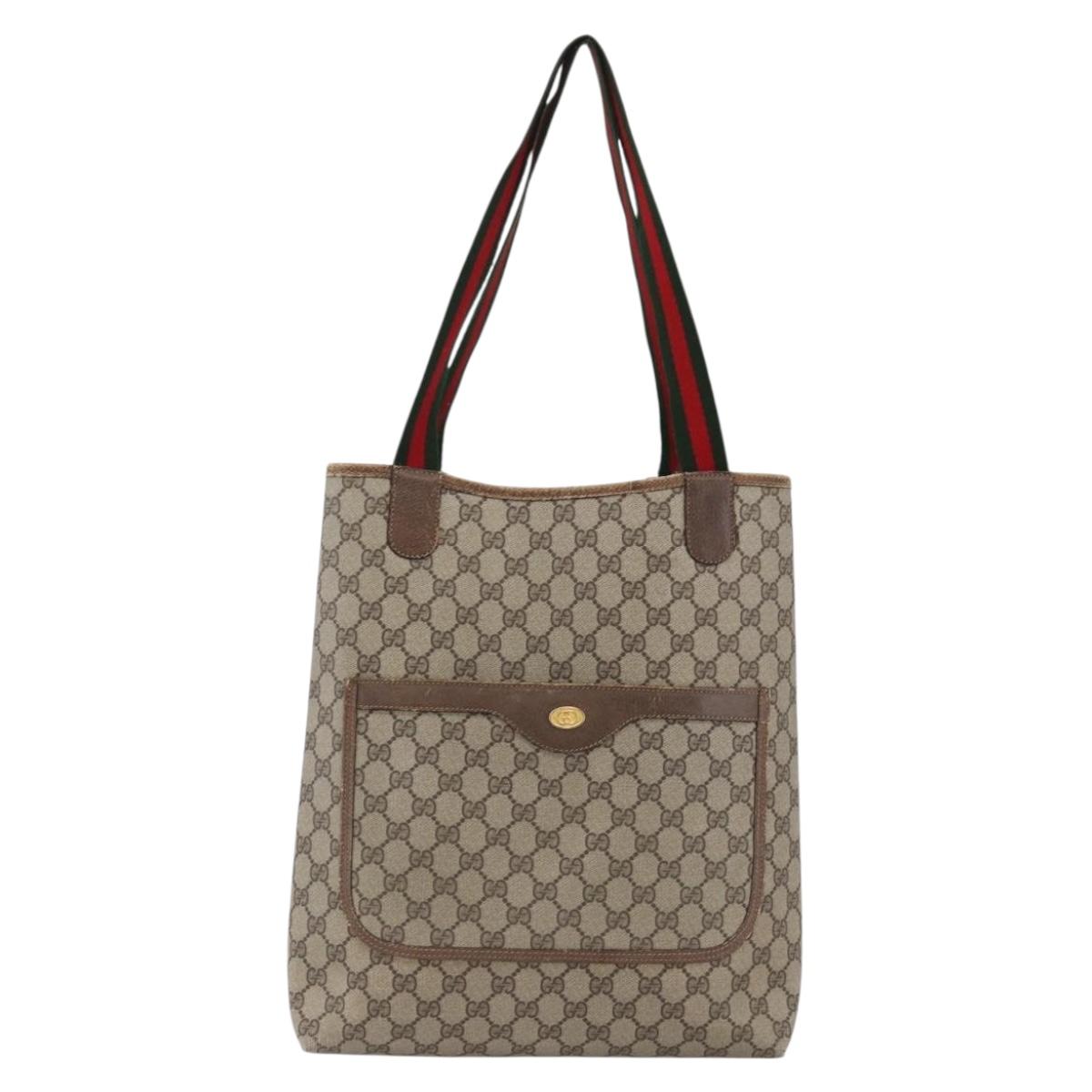 GUCCI GG Supreme Web Sherry Line Tote Bag PVC Beige Gold 39 02 003 Auth th6613
