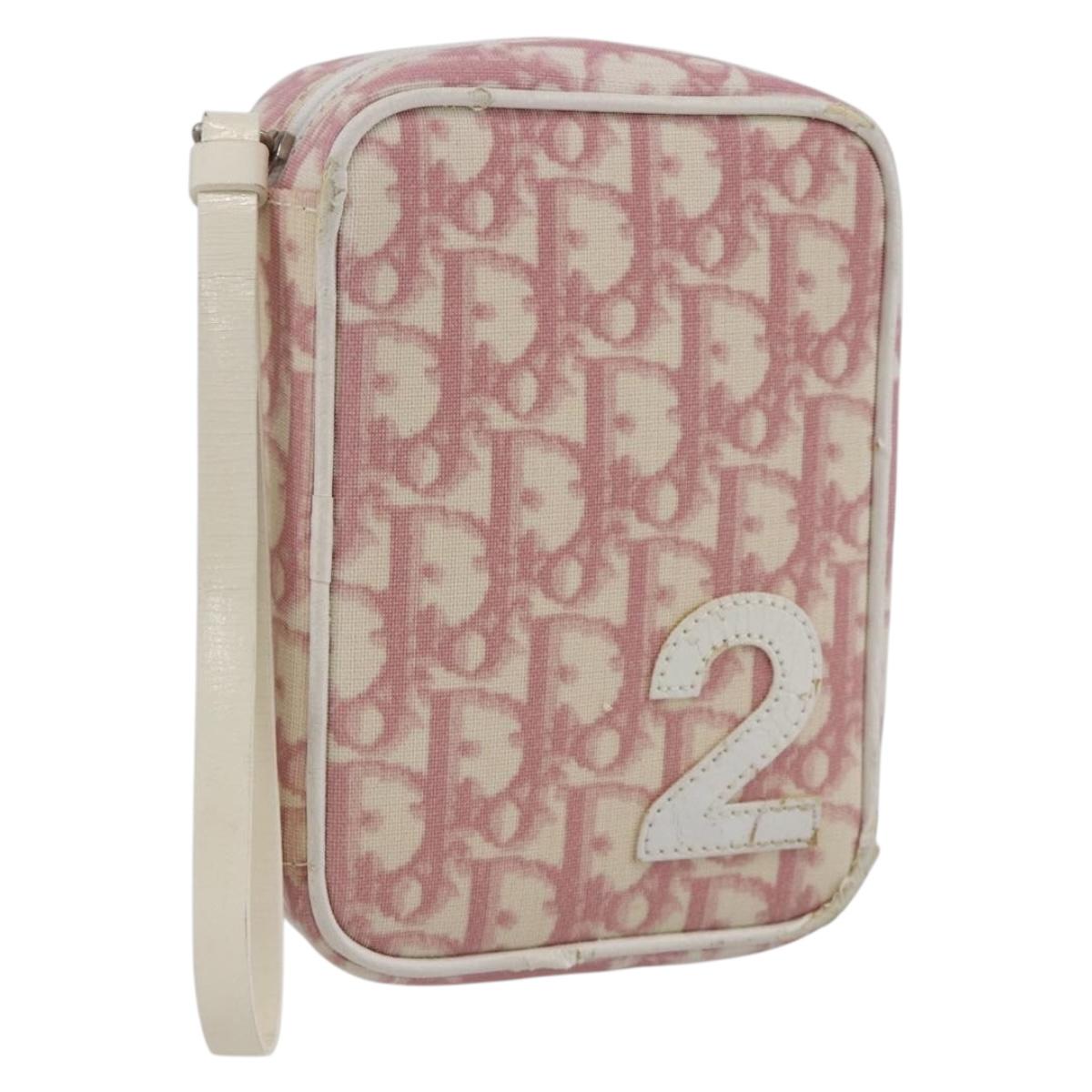 Christian Dior Trotter Canvas Pouch PVC Pink Silver Auth th6638