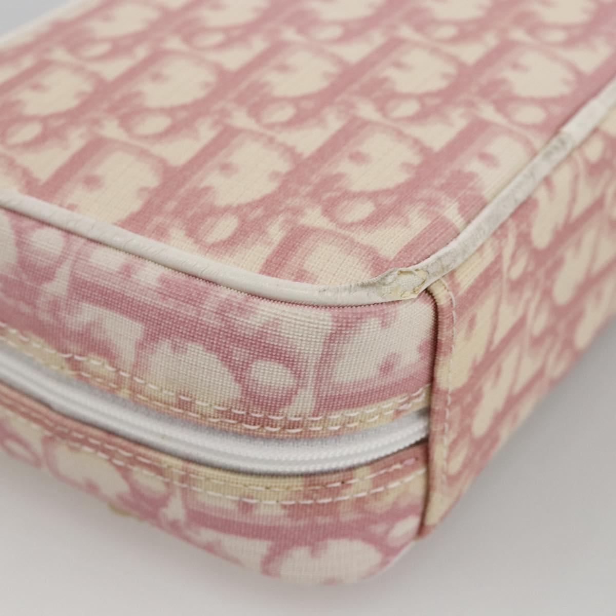 Christian Dior Trotter Canvas Pouch PVC Pink Silver Auth th6638