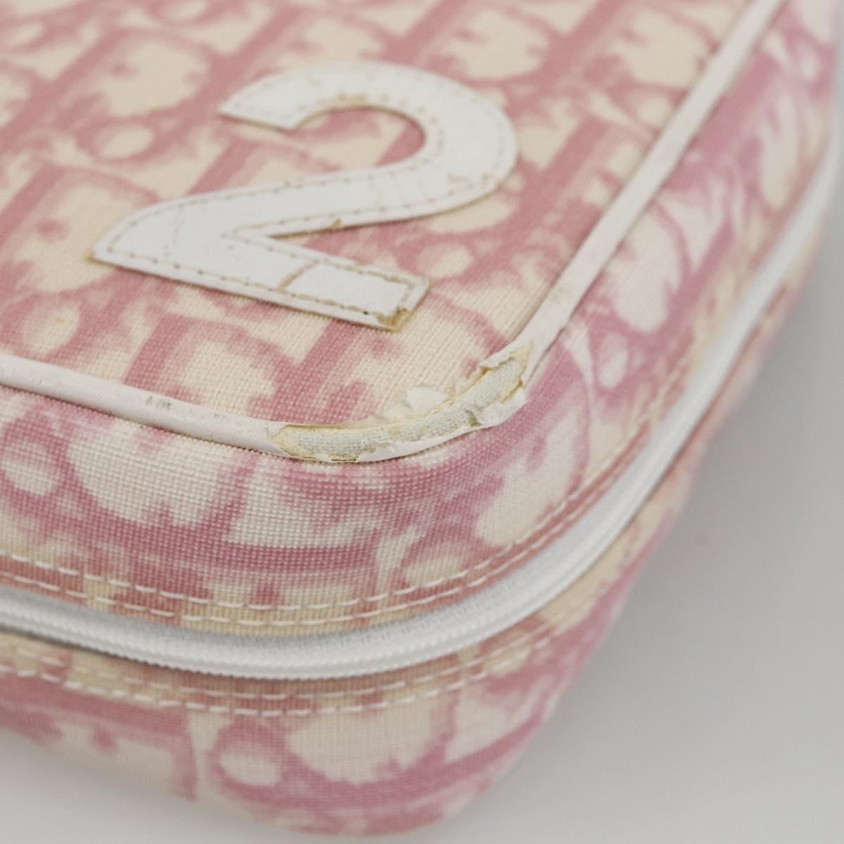 Christian Dior Trotter Canvas Pouch PVC Pink Silver Auth th6638