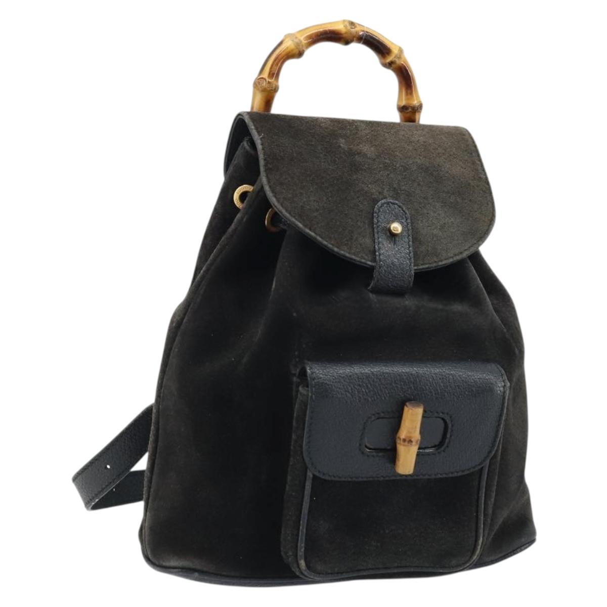 GUCCI Bamboo Backpack Suede Black Gold 003 1956 0030 Auth th6639