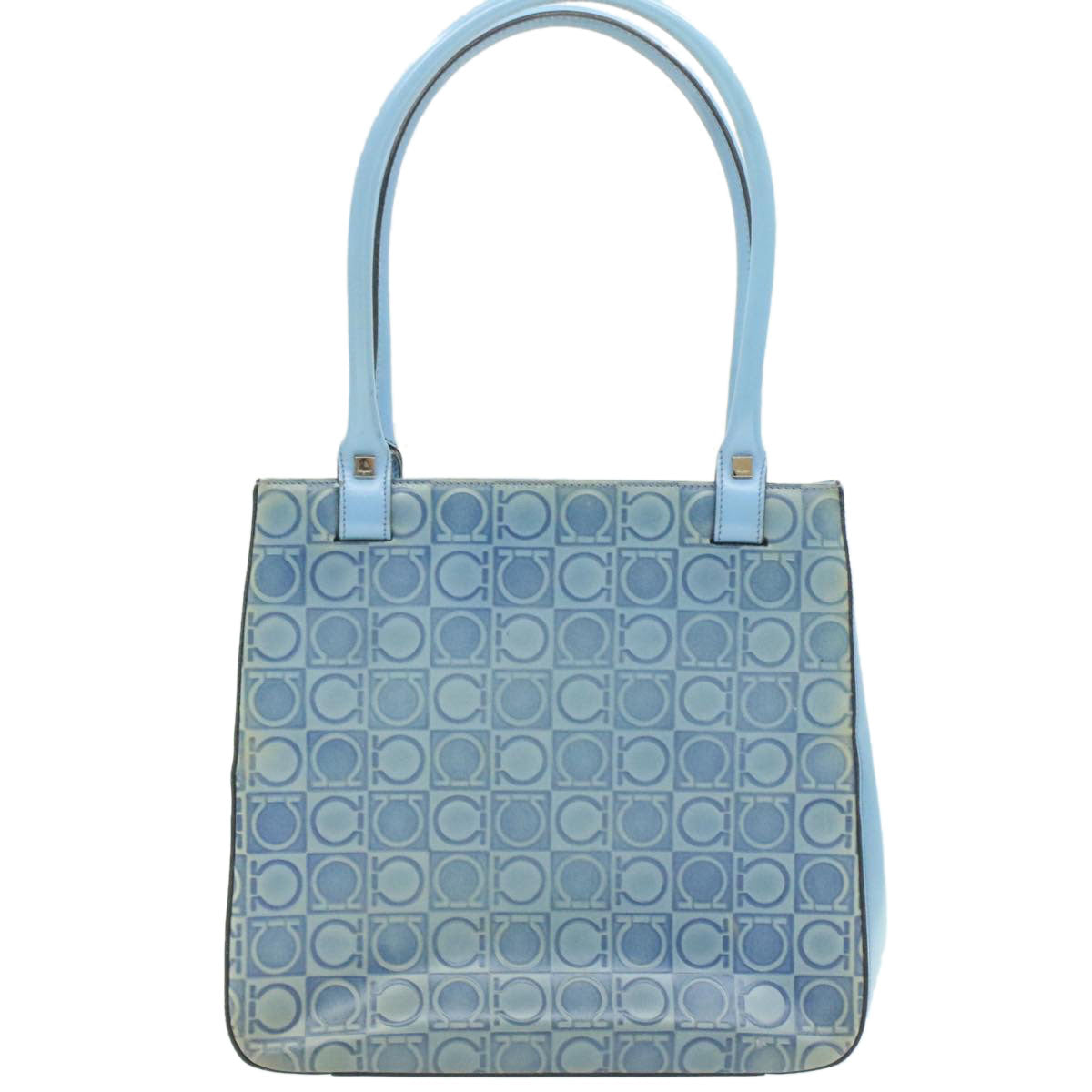 Salvatore Ferragamo Gancini Shoulder Bag Leather Blue Silver Auth th711