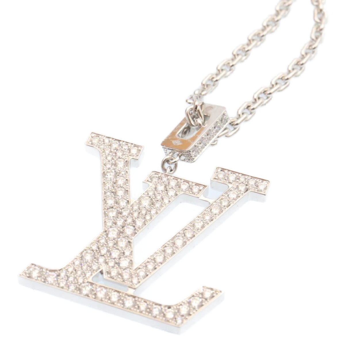 LOUIS VUITTON Pandantif LV XL Necklace White Gold Diamond Q93821 Auth 27695A