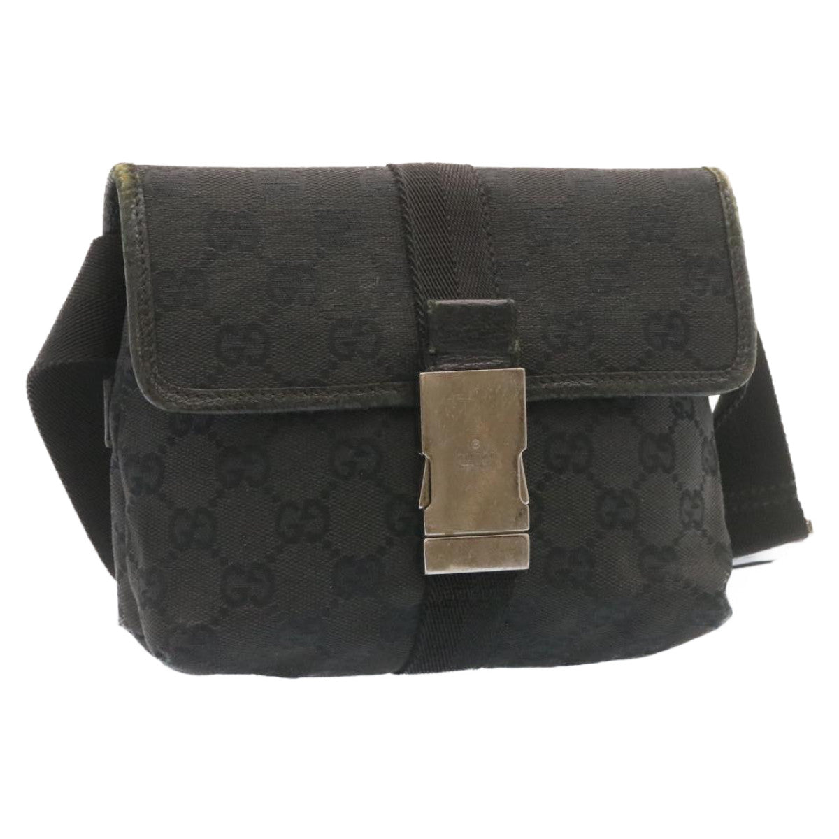 GUCCI GG Canvas Waist Bag Pouch Black Auth am1341s