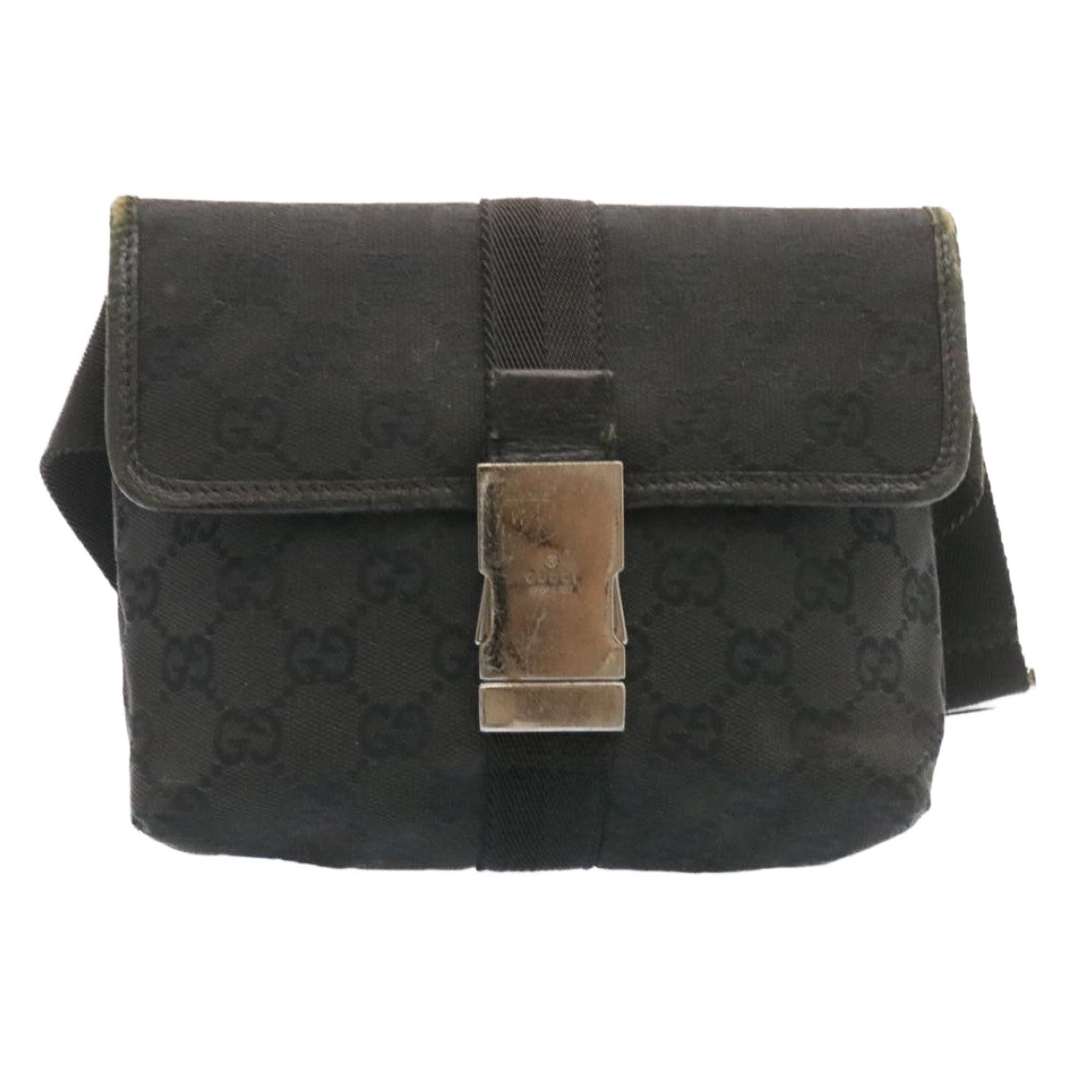 GUCCI GG Canvas Waist Bag Pouch Black Auth am1341s