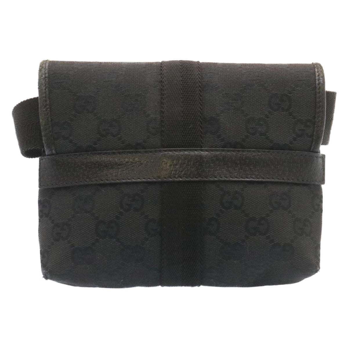 GUCCI GG Canvas Waist Bag Pouch Black Auth am1341s