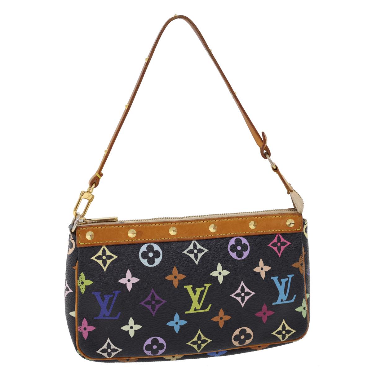 LOUIS VUITTON Multicolor Pochette Accessoires Pouch Black M92648 LV Auth 20741