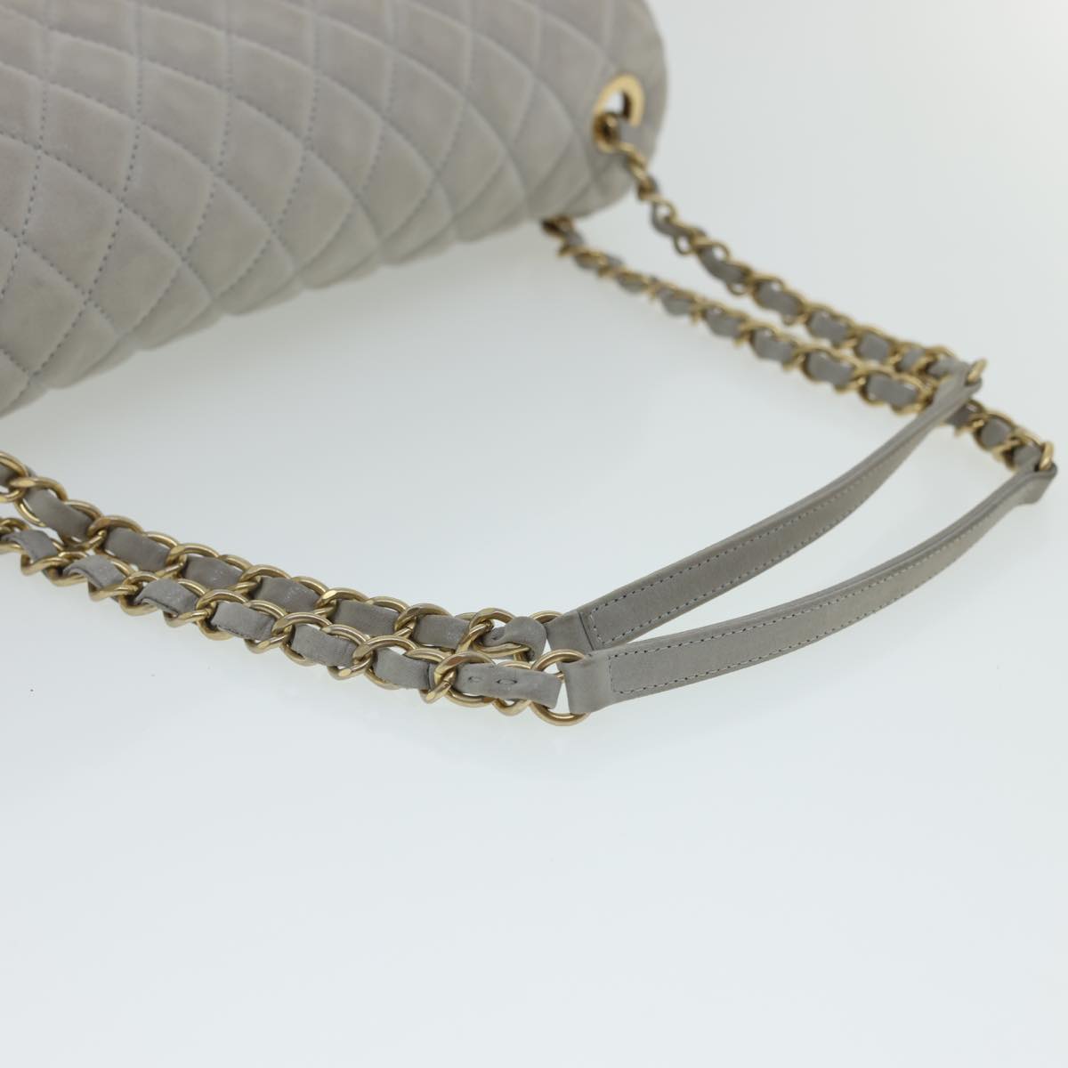 CHANEL Lamb Skin Matelasse Double Chain Shoulder Bag Gray CC Auth am1097gV