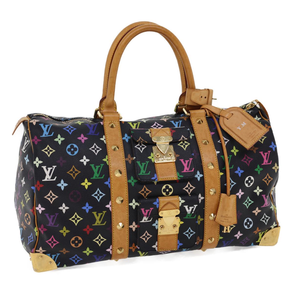 LOUIS VUITTON Monogram Multicolor Keepall 45 Boston Bag Black M92640 Auth 28150A