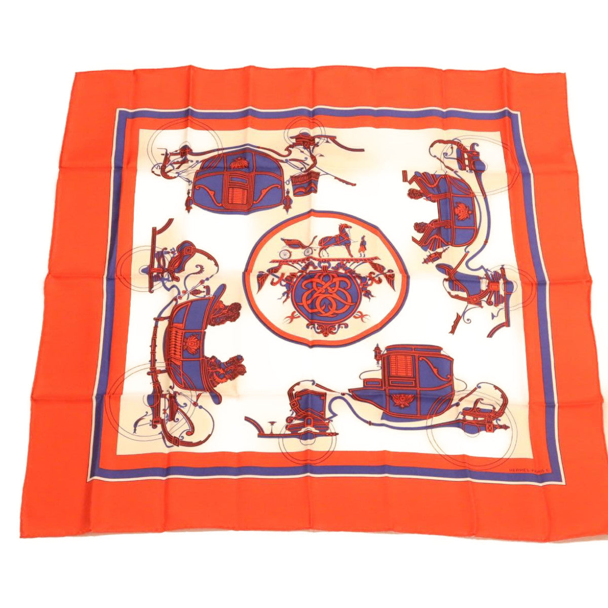 HERMES Scarf Silk Red Blue Auth am705s