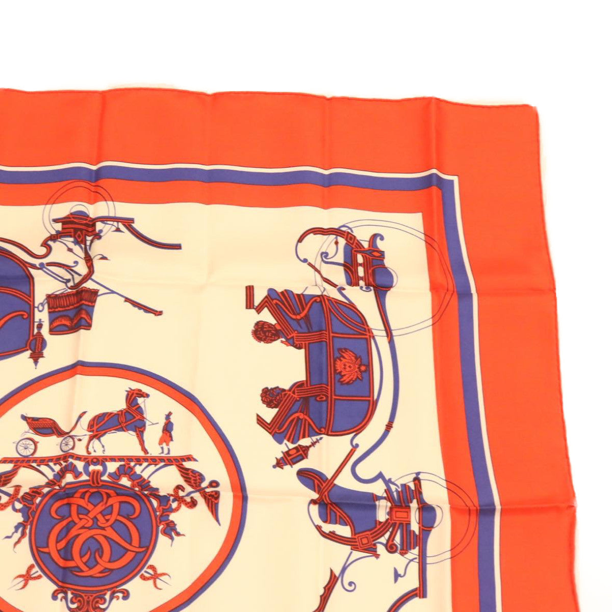 HERMES Scarf Silk Red Blue Auth am705s