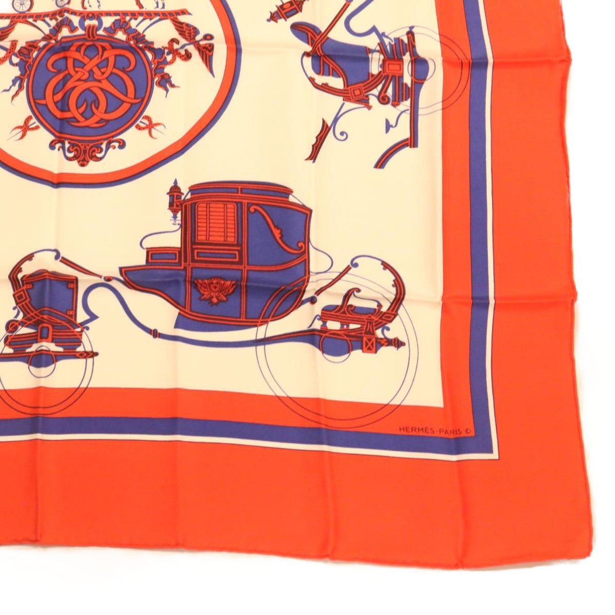 HERMES Scarf Silk Red Blue Auth am705s