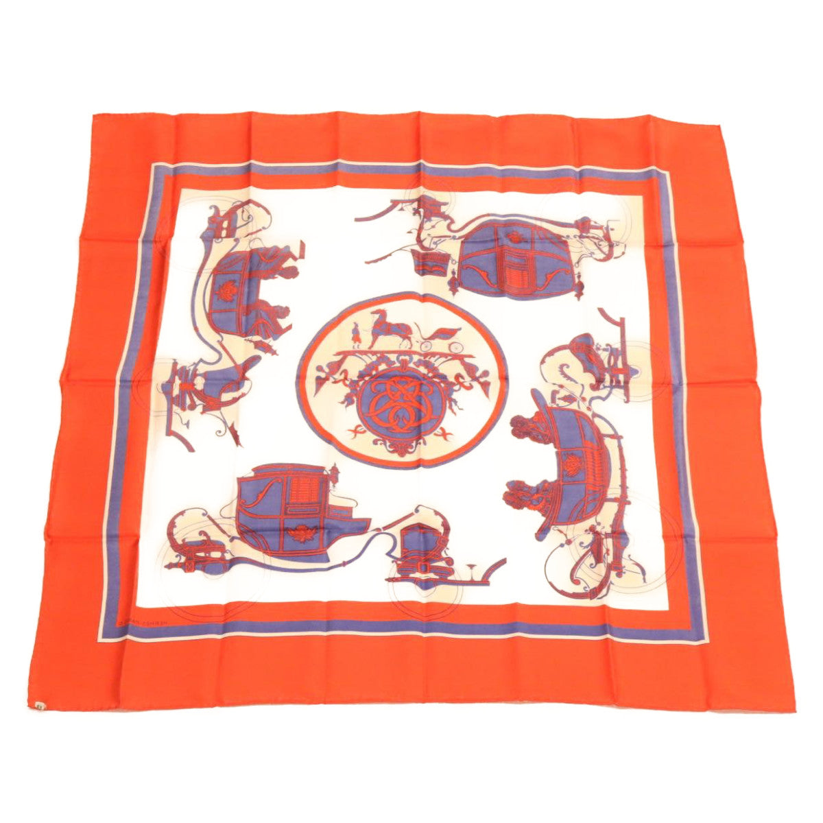 HERMES Scarf Silk Red Blue Auth am705s