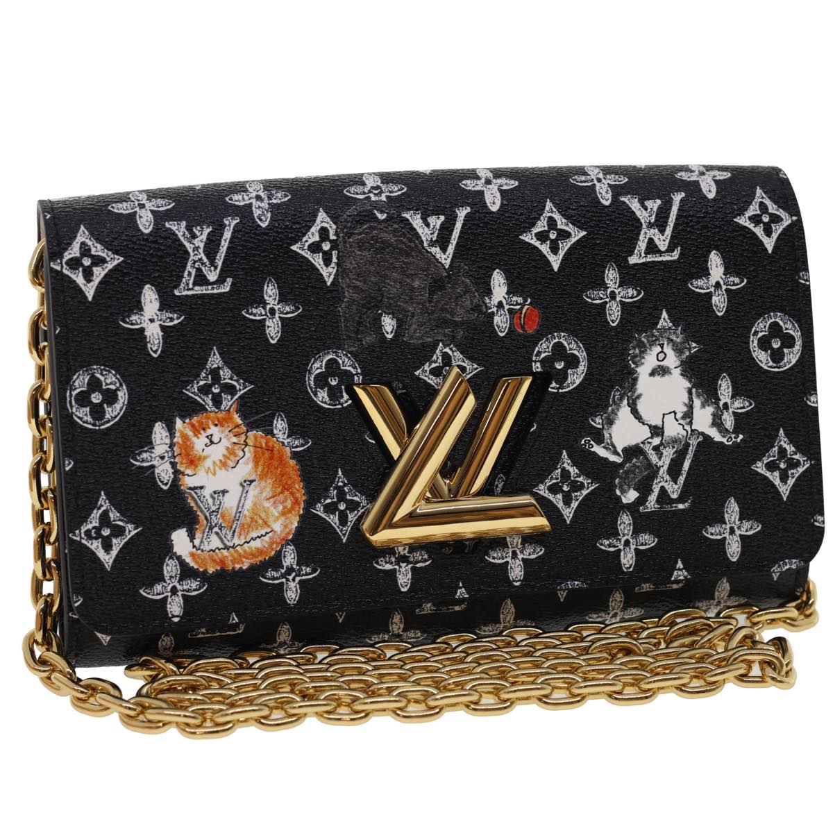 LOUIS VUITTON Monogram Cat Portefeuille Twist Chain Wallet M63888 Auth ar6463