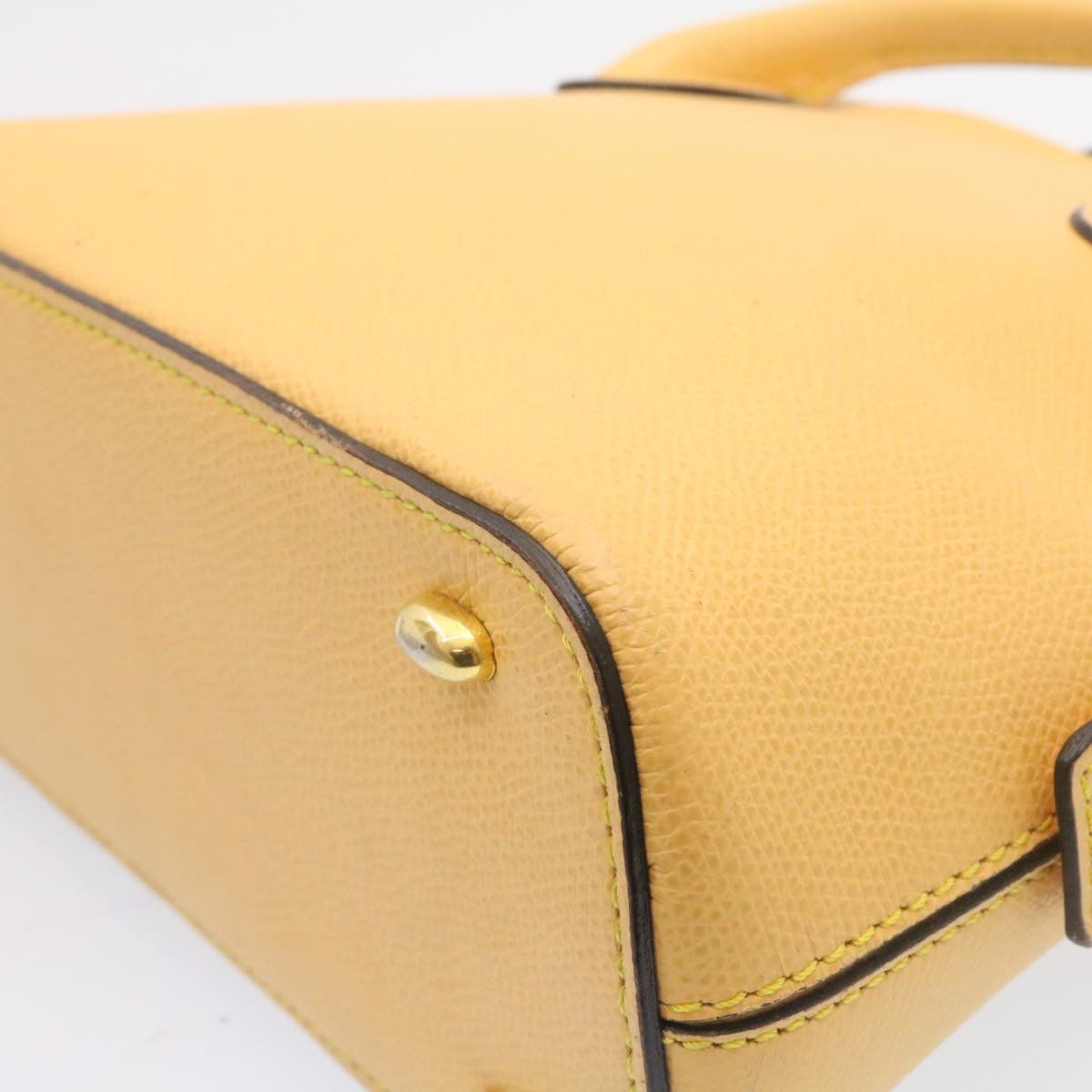 CELINE 2Way Hand Bag Shoulder Bag Caviar Skin Yellow Auth am1494s