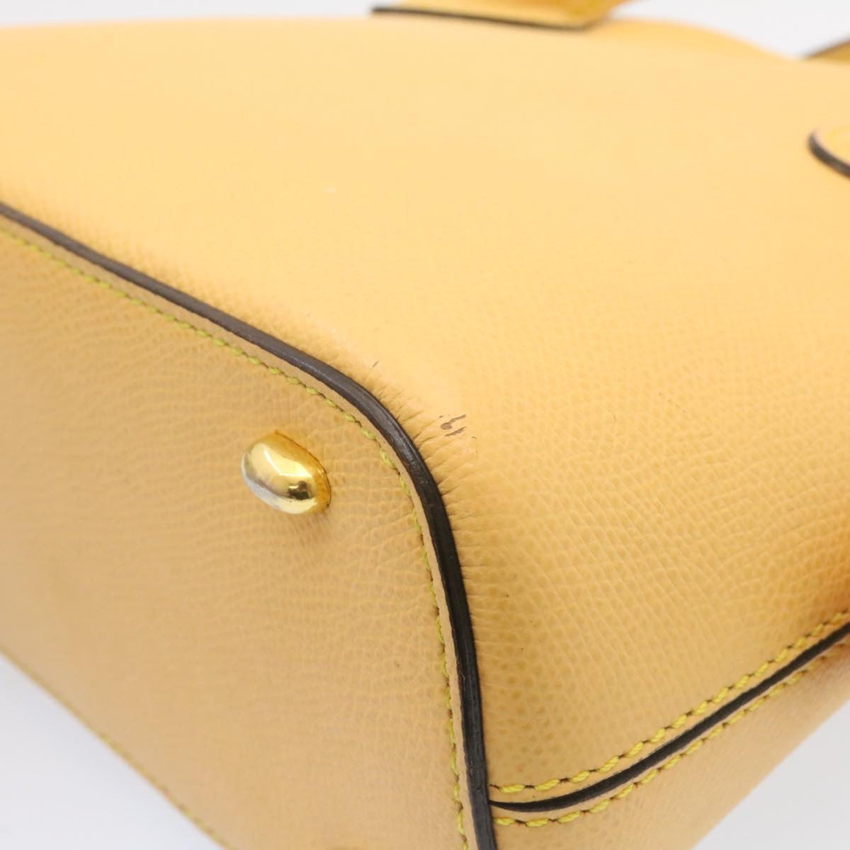 CELINE 2Way Hand Bag Shoulder Bag Caviar Skin Yellow Auth am1494s