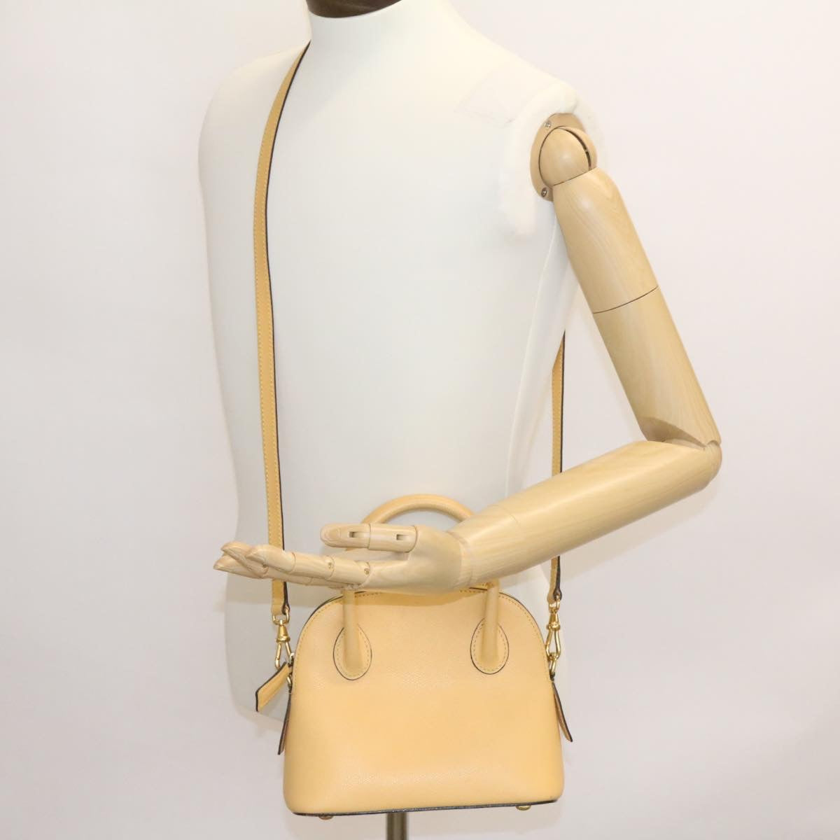 CELINE 2Way Hand Bag Shoulder Bag Caviar Skin Yellow Auth am1494s