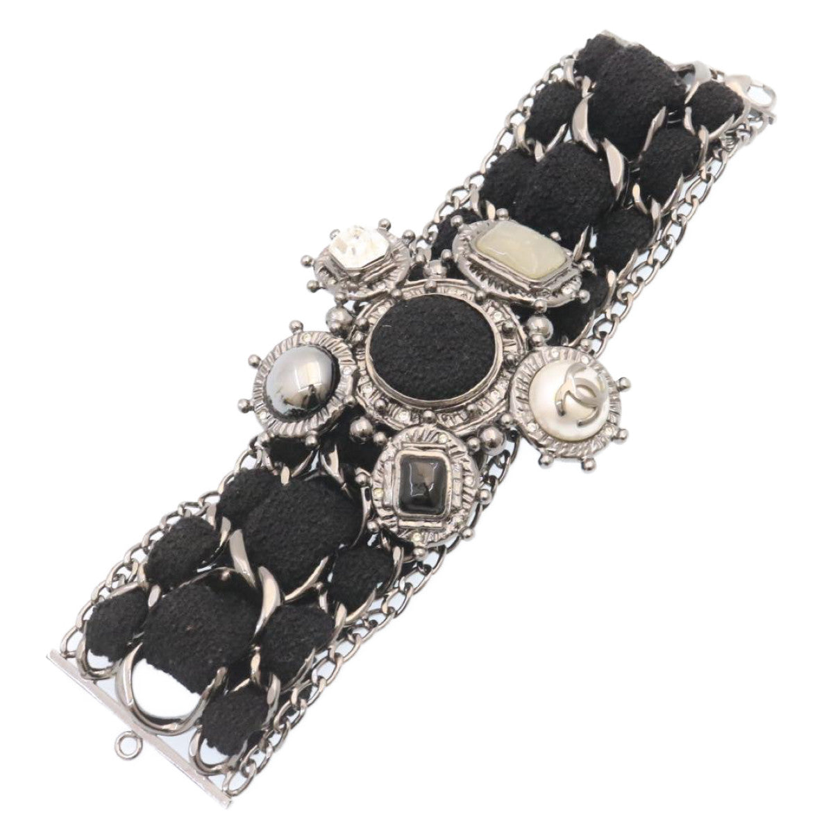 CHANEL Bangle Bracelet Metal Black CC Auth am1441sSA