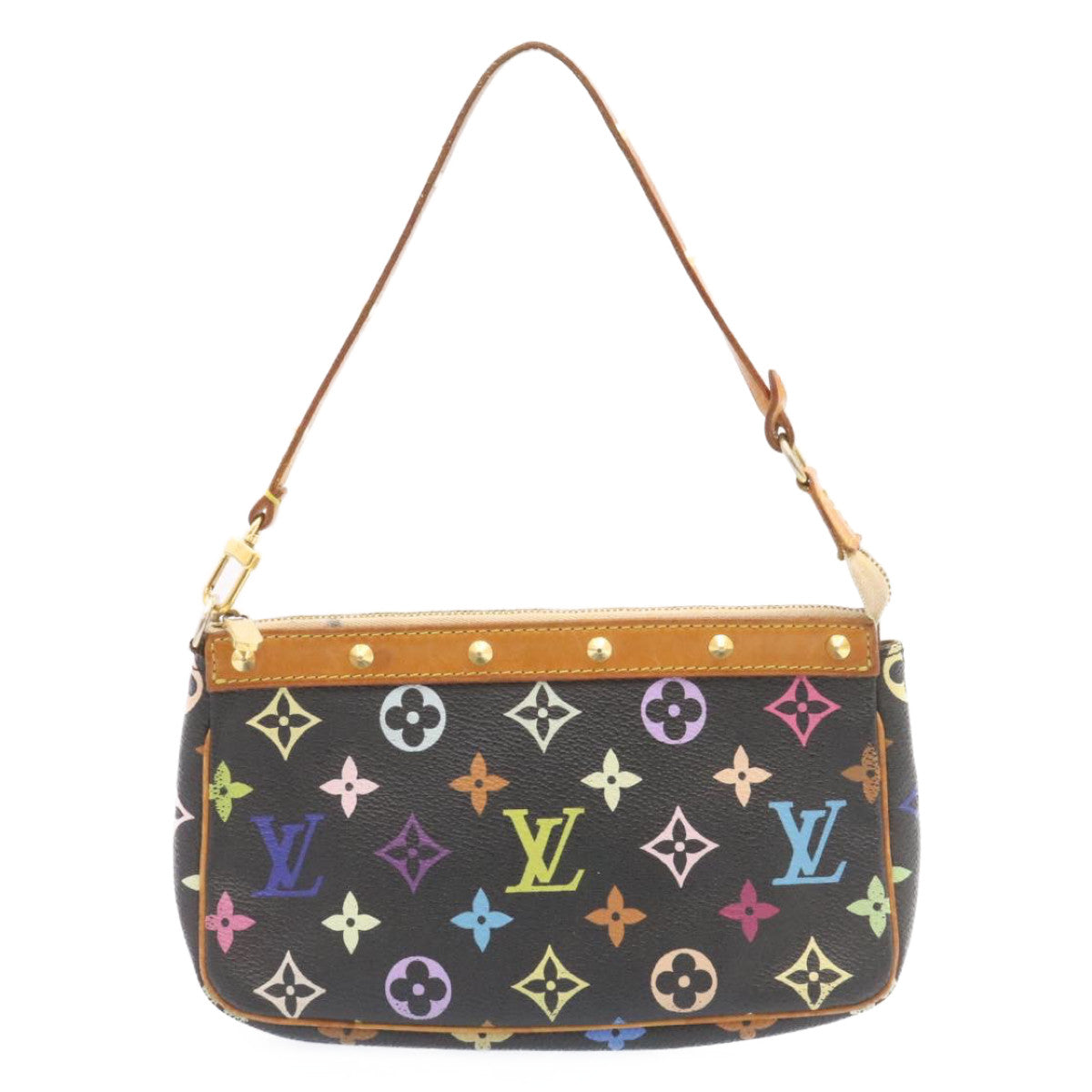 LOUIS VUITTON Multicolor Pochette Accessoires Pouch Black M92648 LV Auth 20741