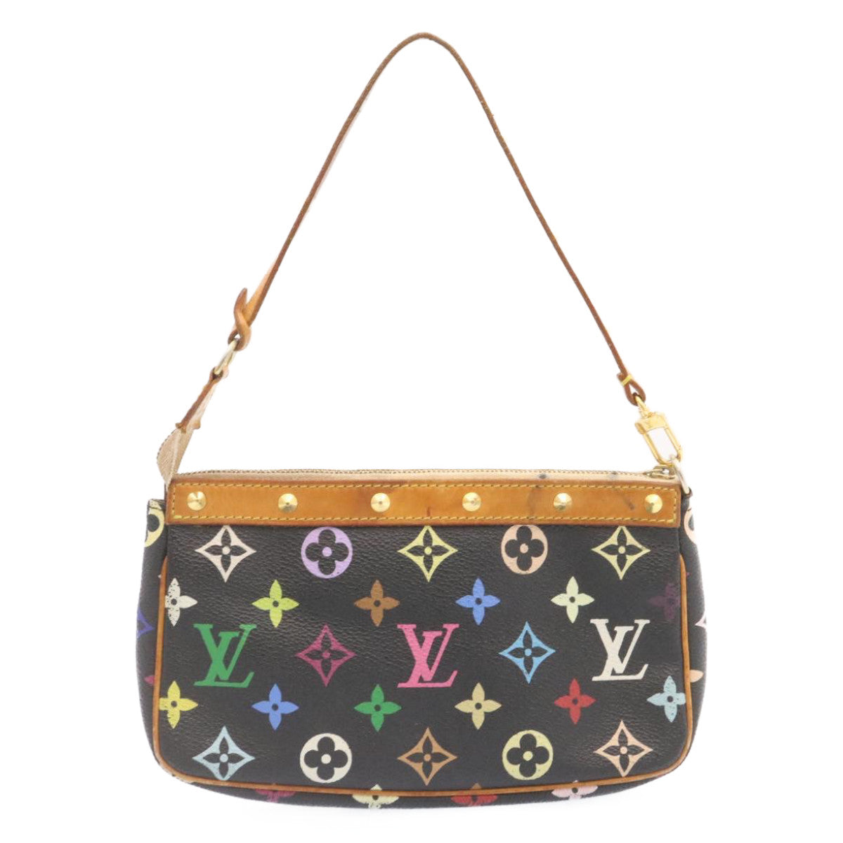 LOUIS VUITTON Multicolor Pochette Accessoires Pouch Black M92648 LV Auth 20741