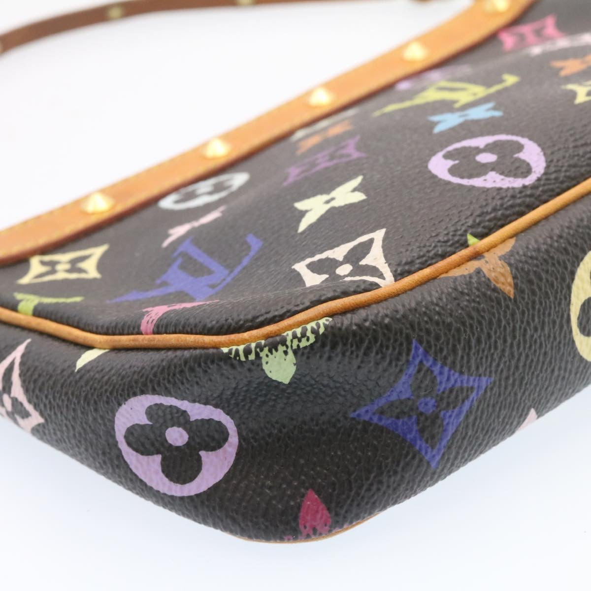 LOUIS VUITTON Multicolor Pochette Accessoires Pouch Black M92648 LV Auth 20741