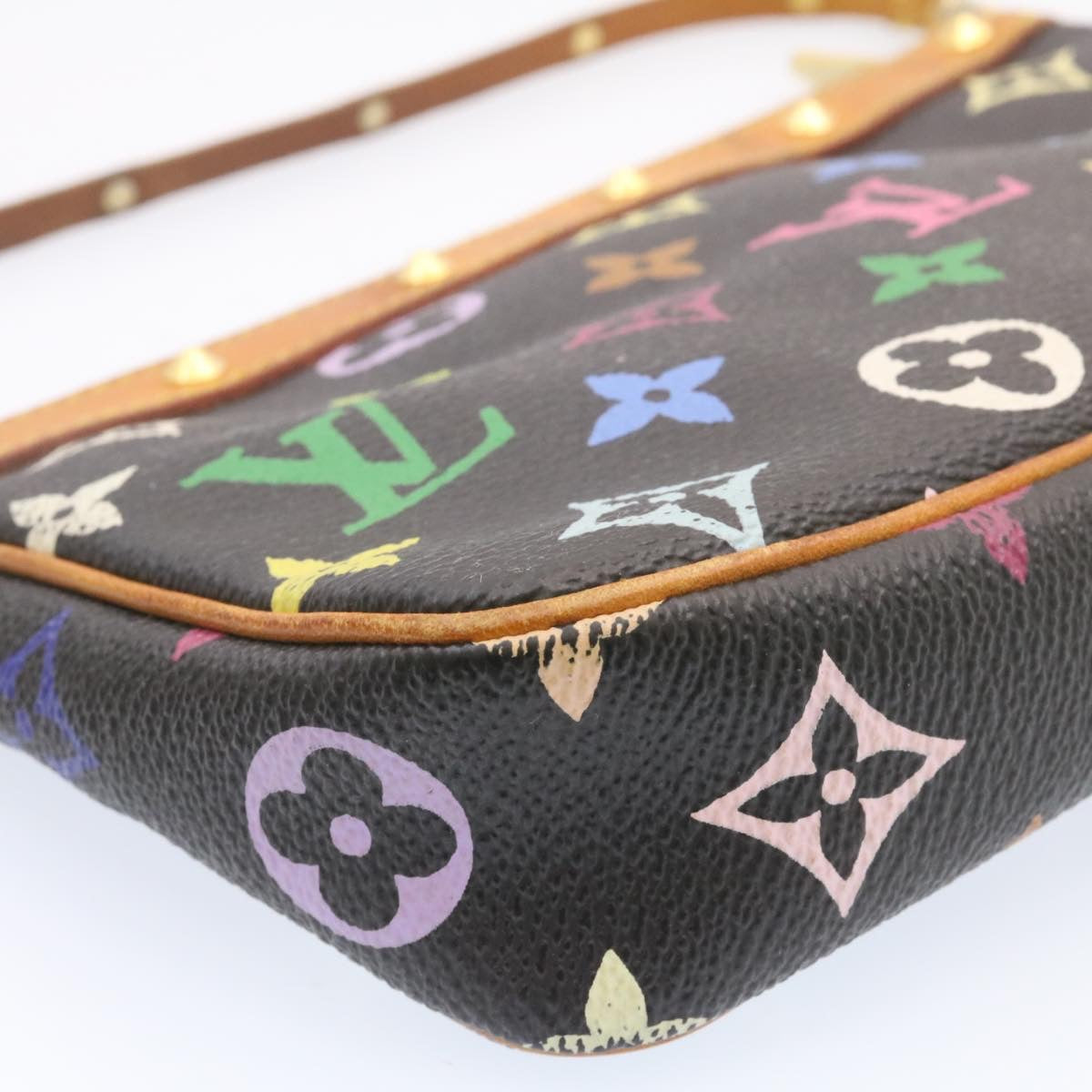 LOUIS VUITTON Multicolor Pochette Accessoires Pouch Black M92648 LV Auth 20741