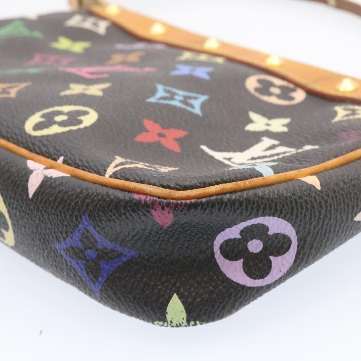 LOUIS VUITTON Multicolor Pochette Accessoires Pouch Black M92648 LV Auth 20741