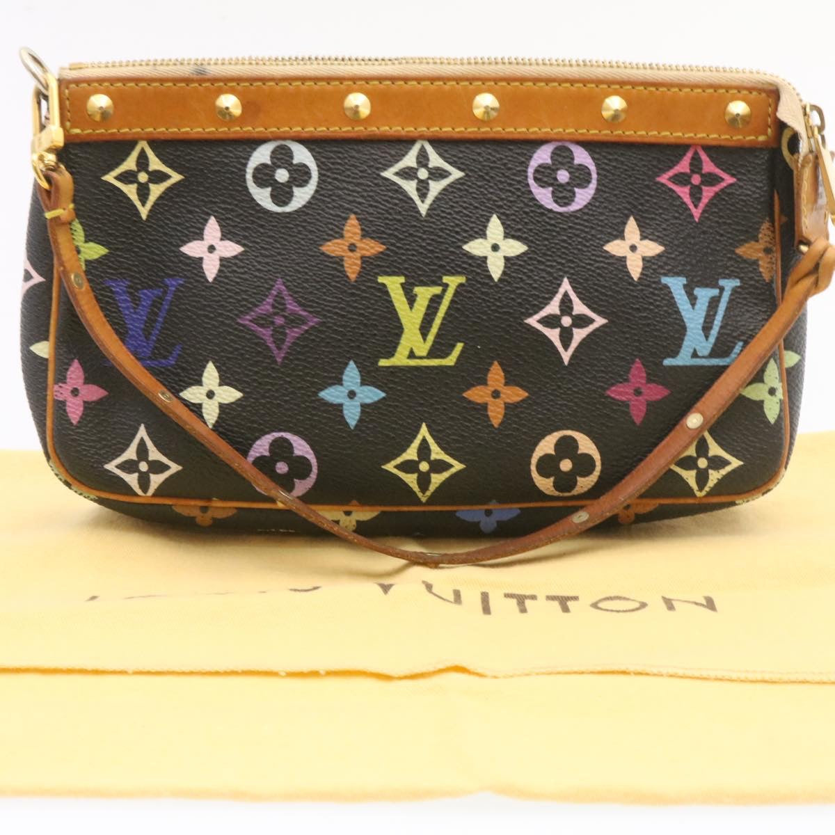 LOUIS VUITTON Multicolor Pochette Accessoires Pouch Black M92648 LV Auth 20741