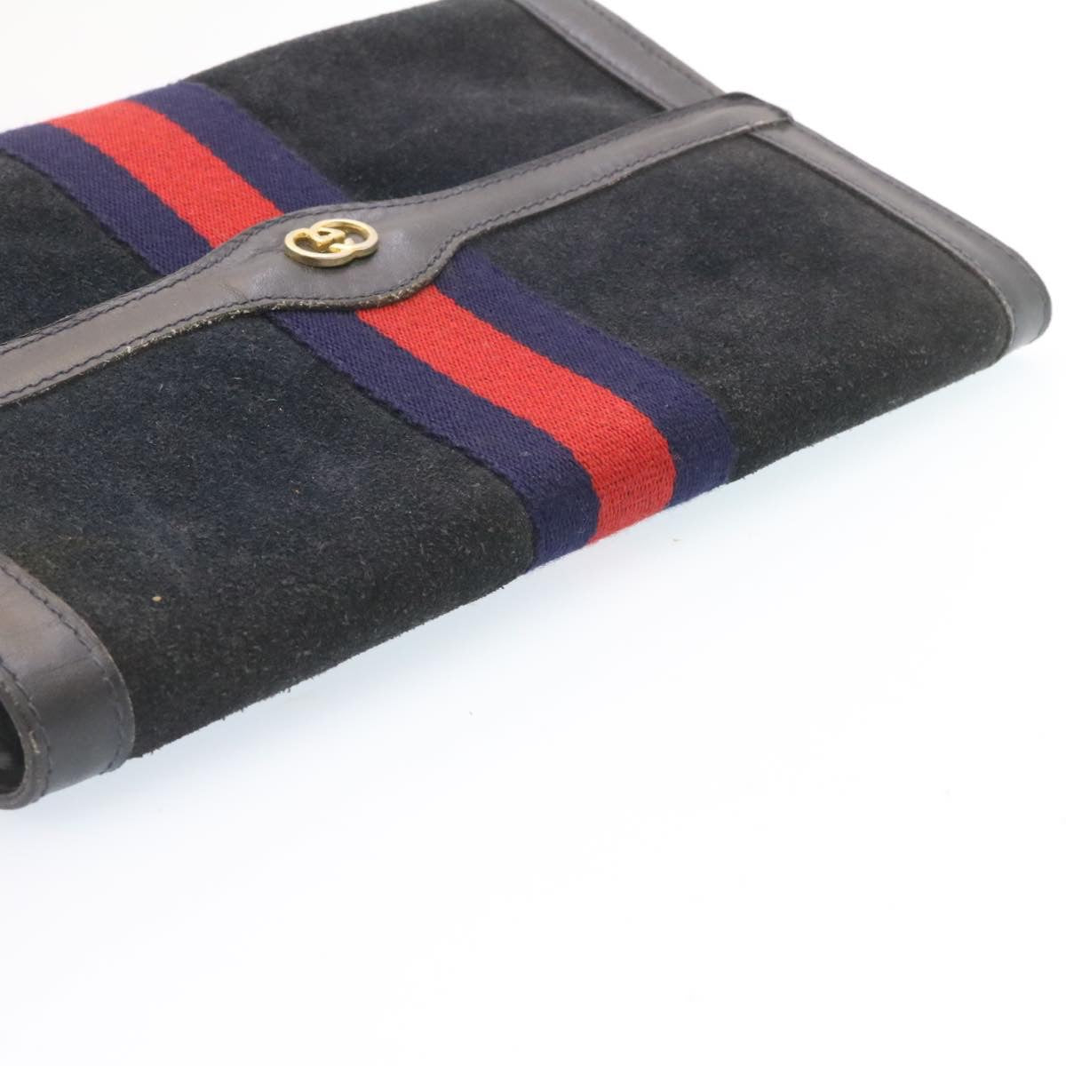 GUCCI PARFUMS Sherry Line Clutch Bag Suede Black Red Navy Auth am1160s