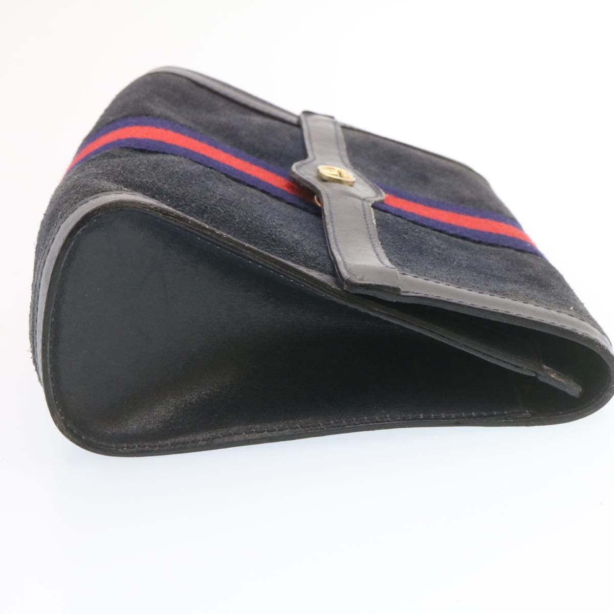 GUCCI PARFUMS Sherry Line Clutch Bag Suede Black Red Navy Auth am1160s