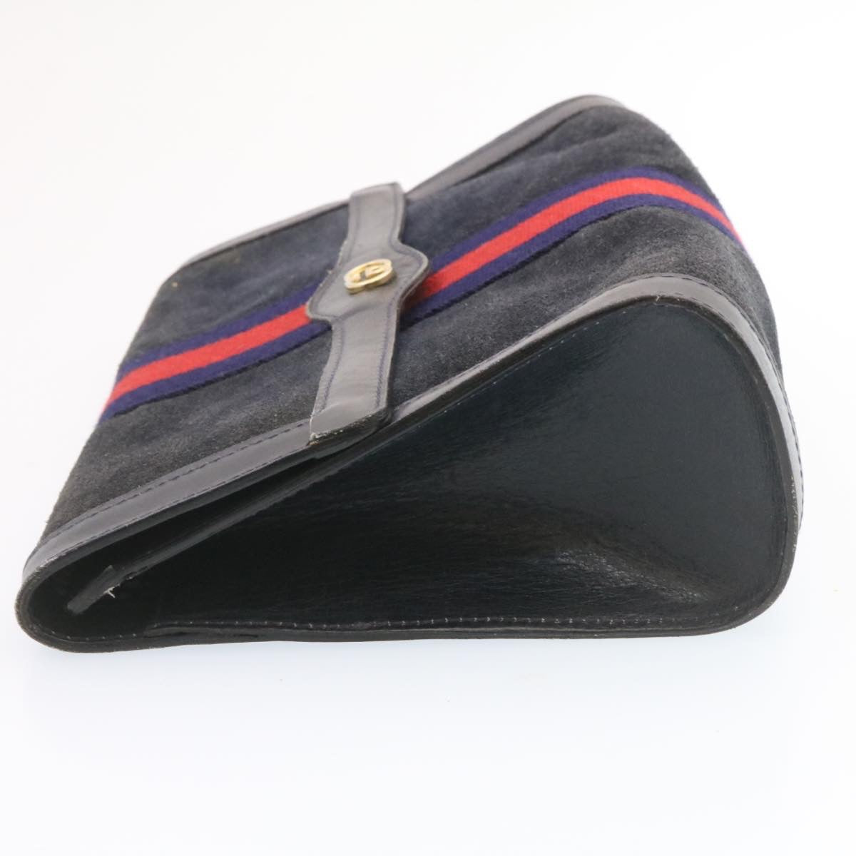 GUCCI PARFUMS Sherry Line Clutch Bag Suede Black Red Navy Auth am1160s