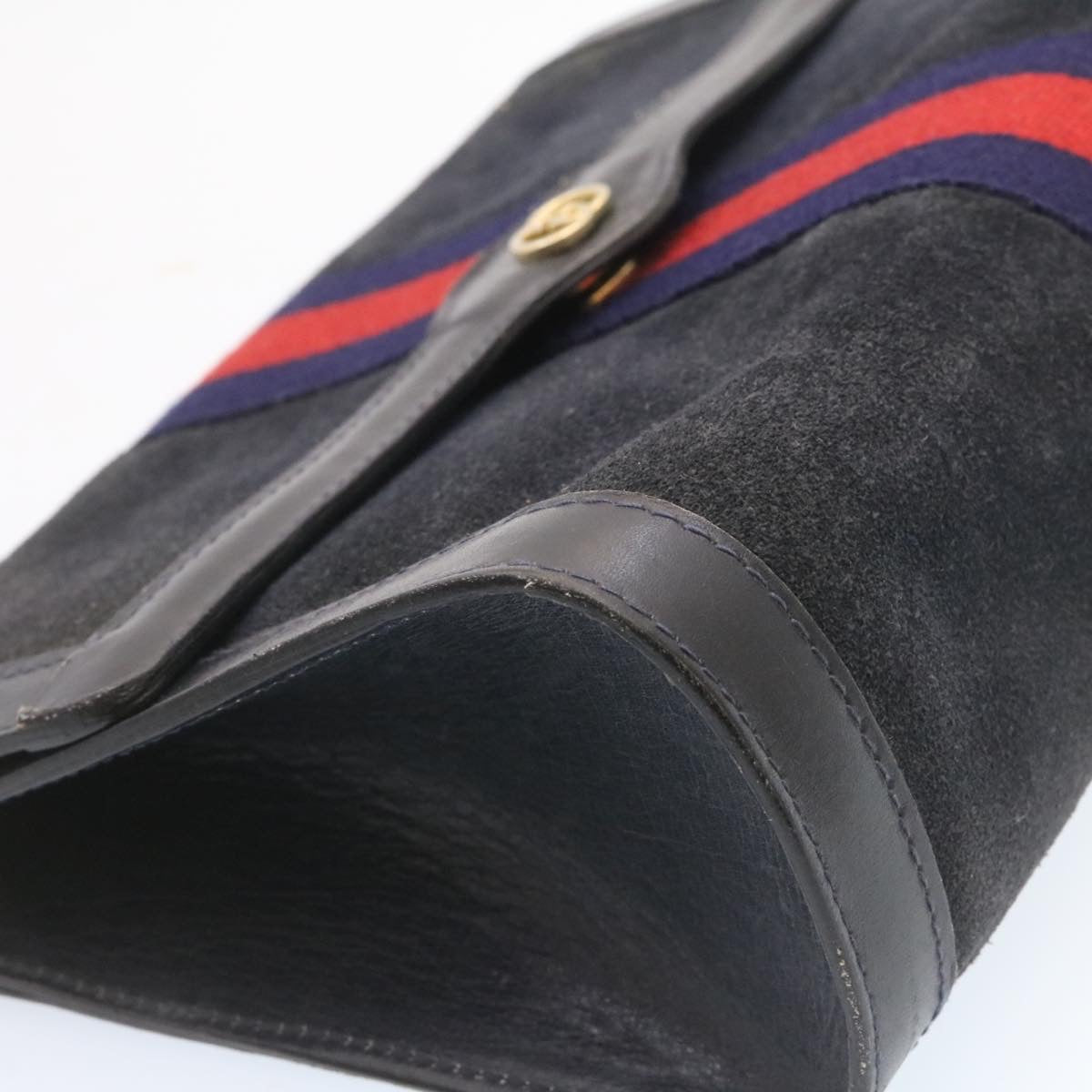 GUCCI PARFUMS Sherry Line Clutch Bag Suede Black Red Navy Auth am1160s