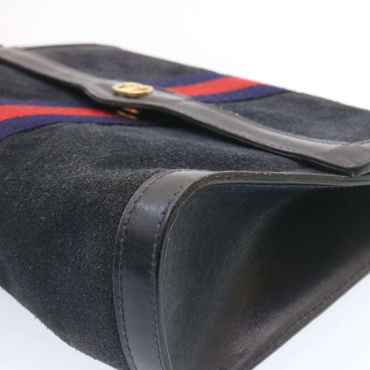 GUCCI PARFUMS Sherry Line Clutch Bag Suede Black Red Navy Auth am1160s