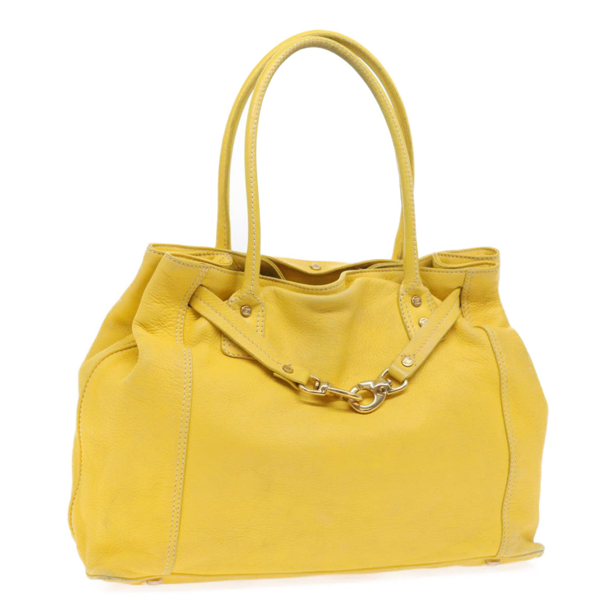 CELINE Shoulder Bag Leather Yellow Auth fm965