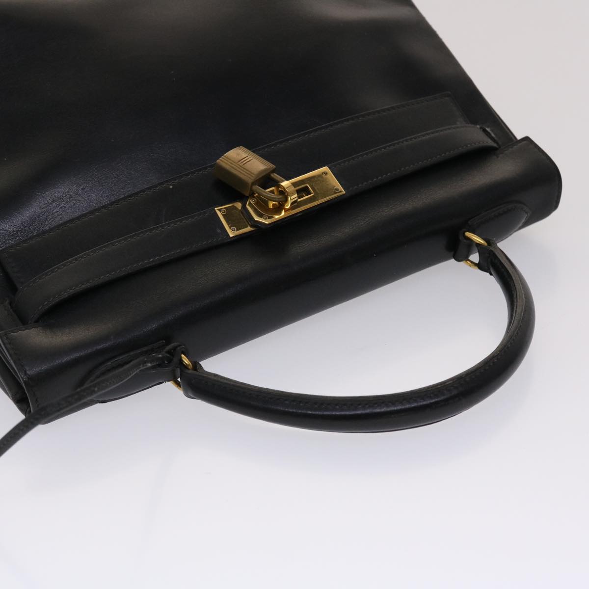 HERMES Kelly 32 Hand Bag Leather Black Auth ni110A