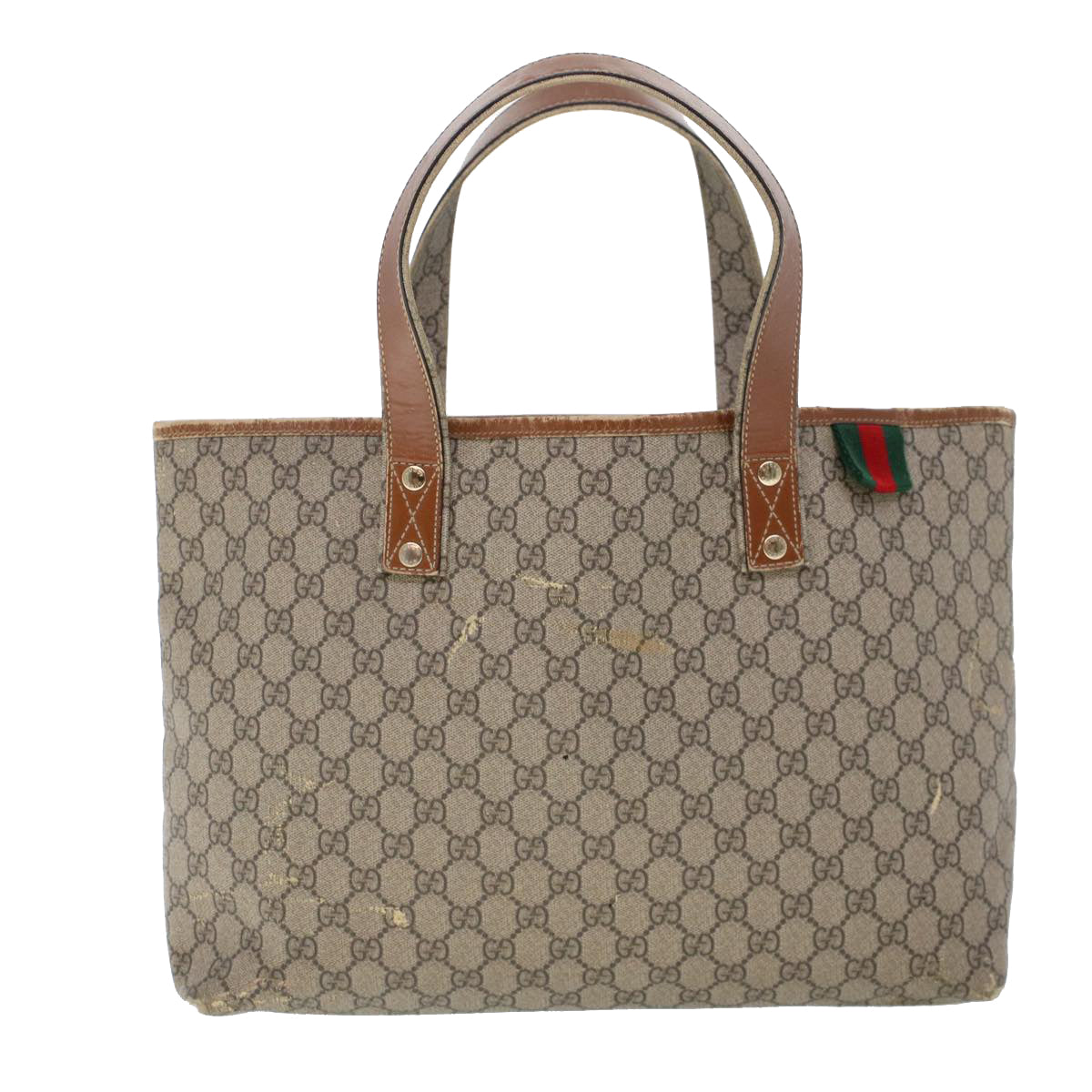 GUCCI GG Canvas Web Sherry Line Hand Bag PVC Leather Beige Red 211134 Auth 41684