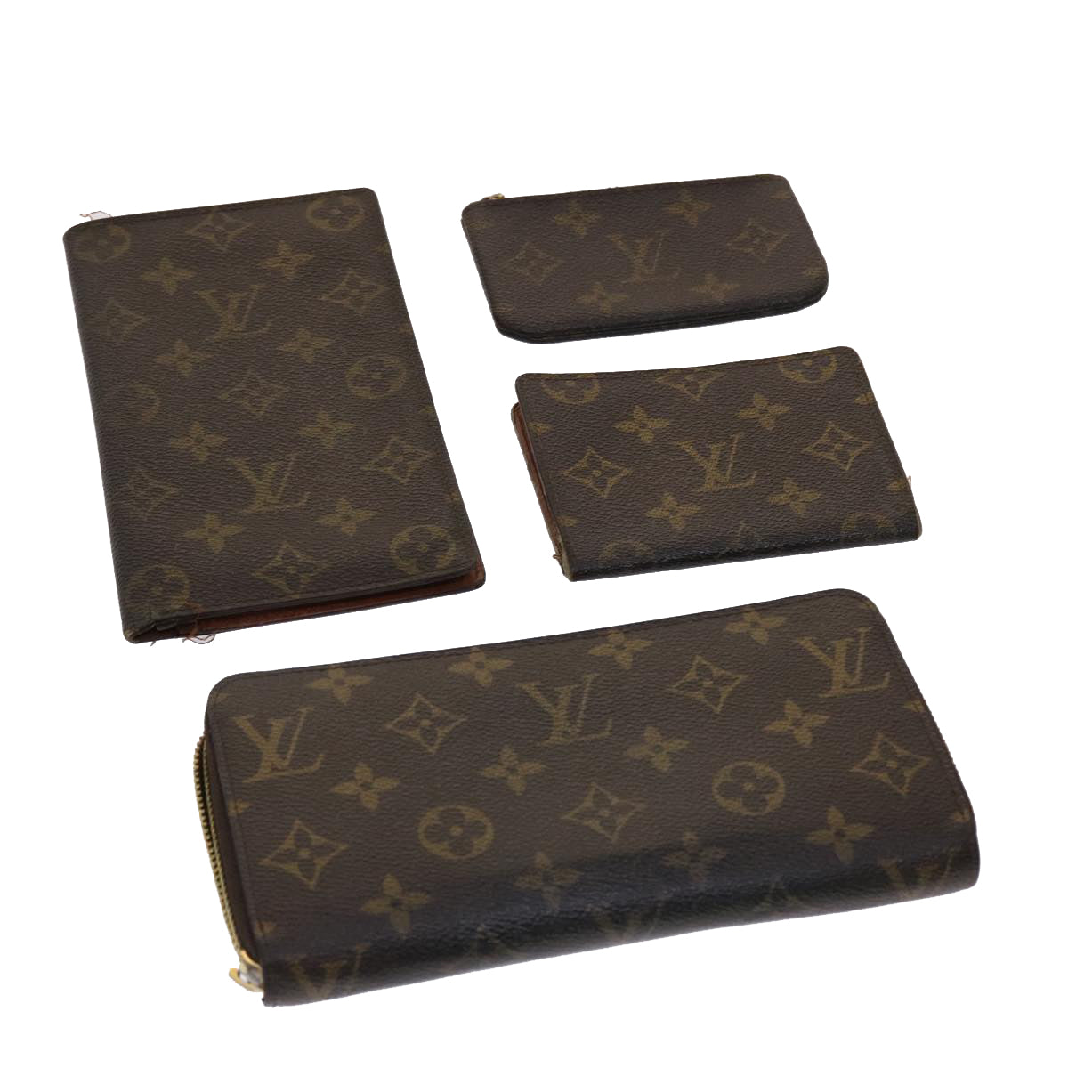 LOUIS VUITTON Monogram Pouch Long Wallet 4Set LV Auth 42062