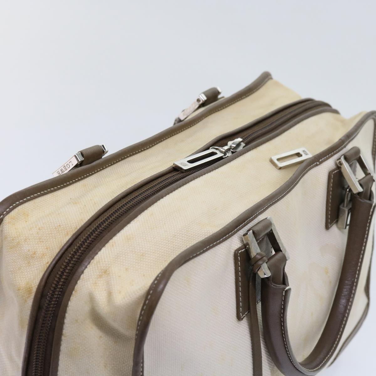 LOEWE Boston Bag Canvas Leather White Auth ep1340