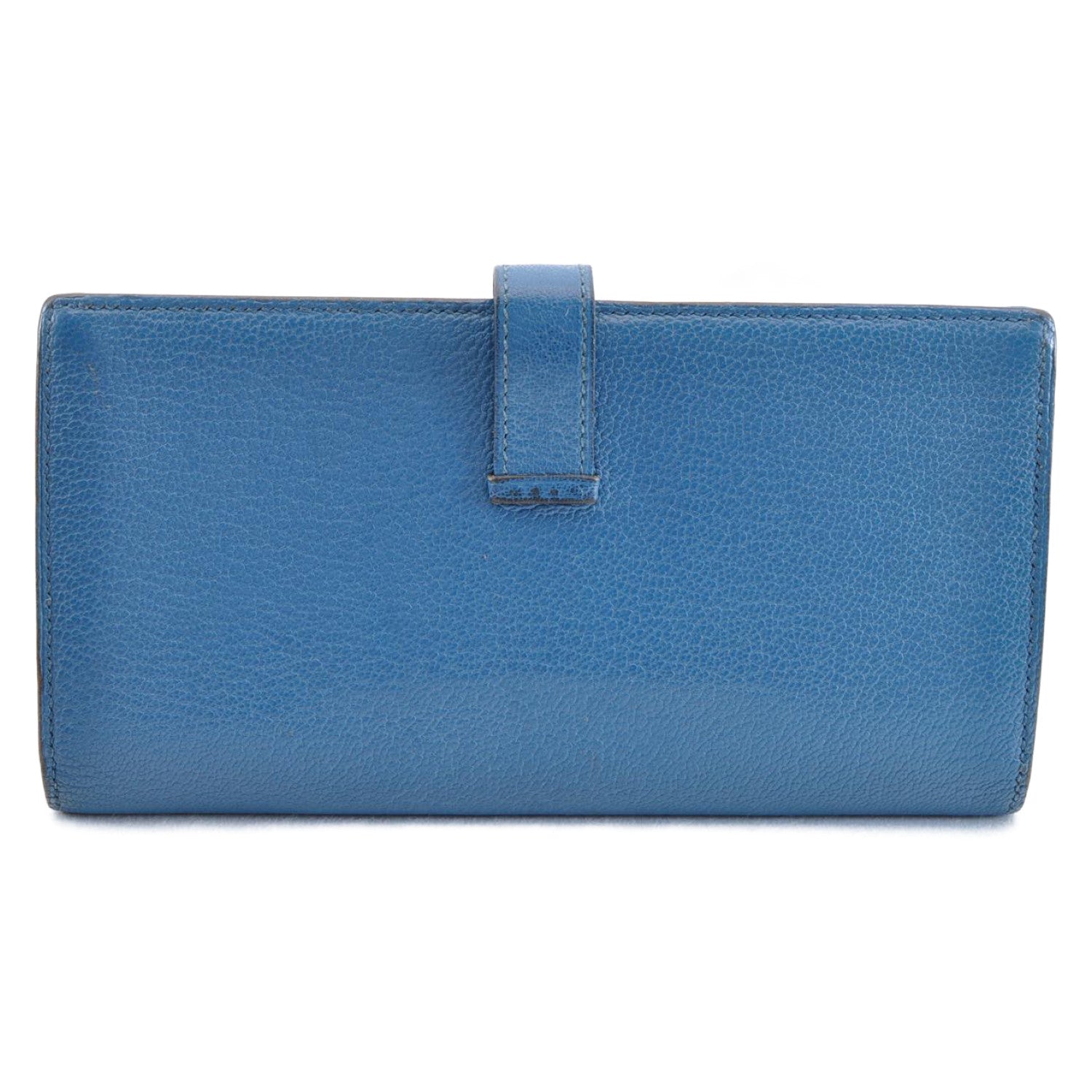 HERMES Bean Long Wallet Leather Blue Auth mt026