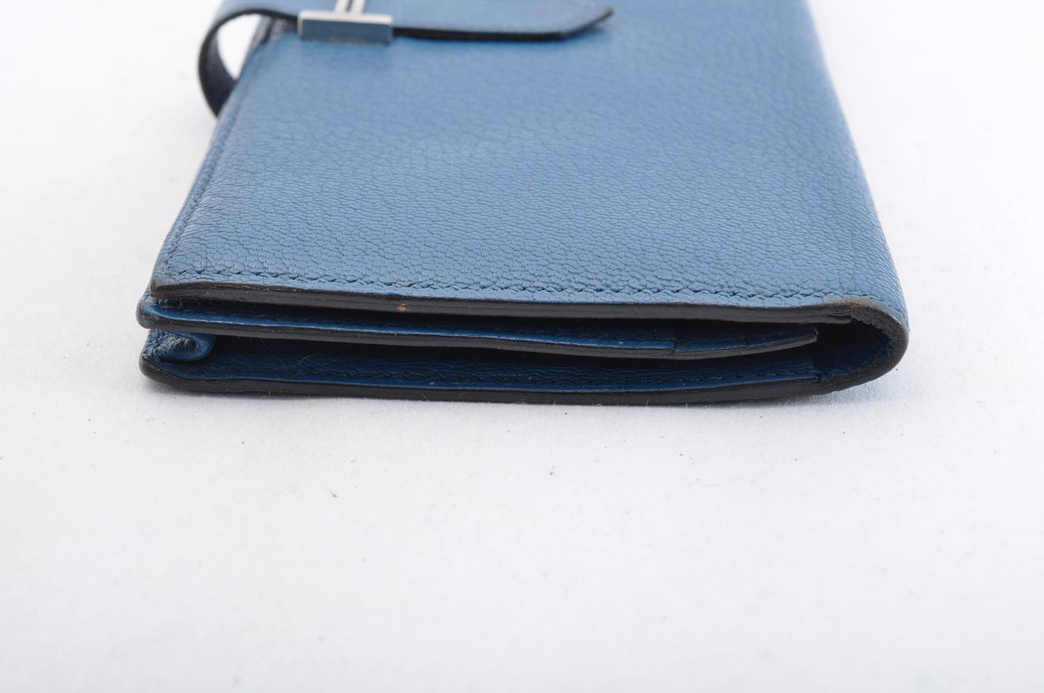 HERMES Bean Long Wallet Leather Blue Auth mt026