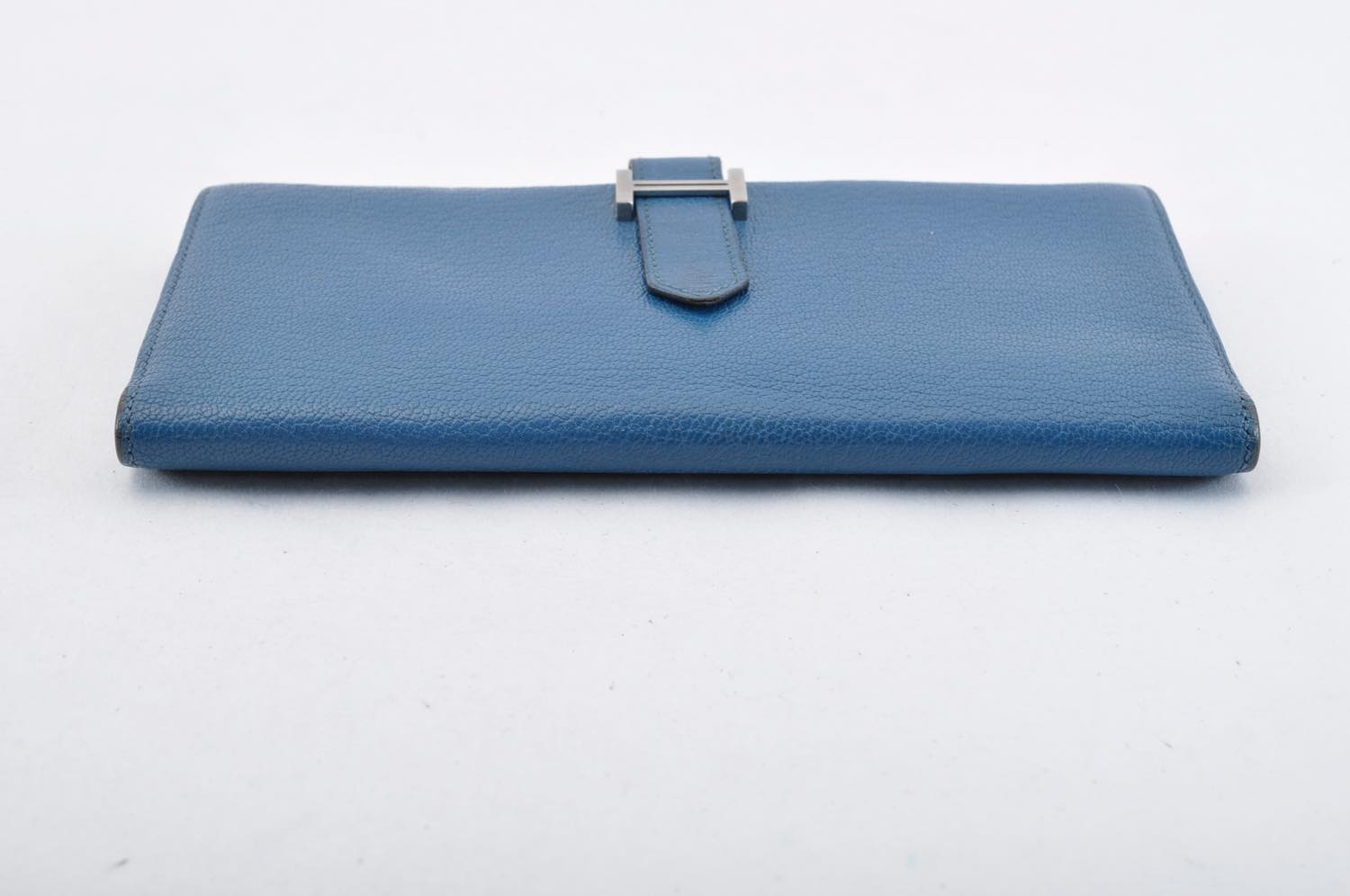 HERMES Bean Long Wallet Leather Blue Auth mt026