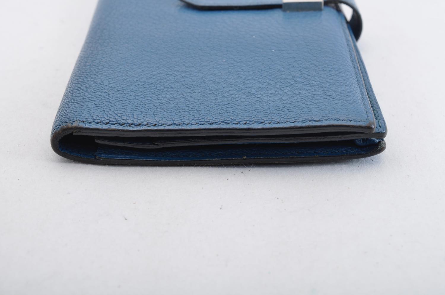 HERMES Bean Long Wallet Leather Blue Auth mt026