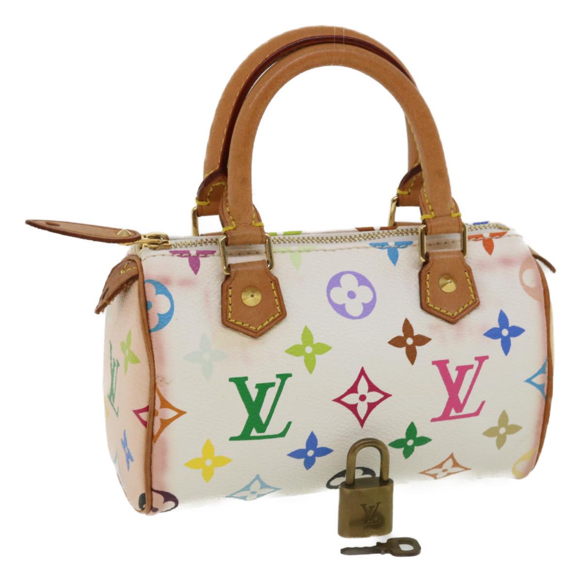 LOUIS VUITTON Monogram Multicolor Mini Speedy Hand Bag White M92645 Auth 25763