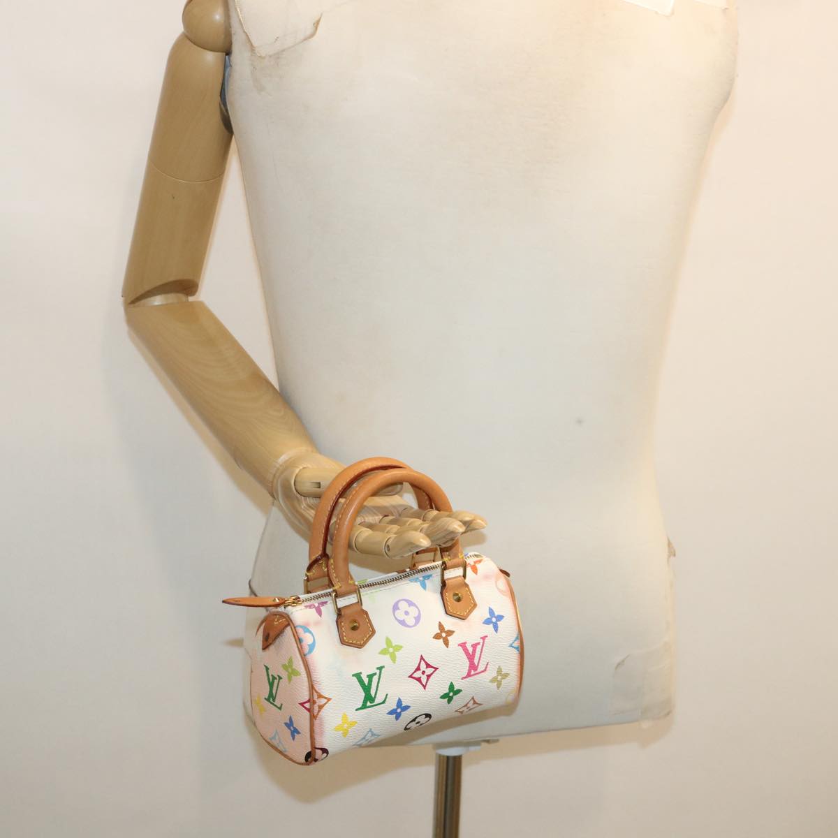 LOUIS VUITTON Monogram Multicolor Mini Speedy Hand Bag White M92645 Auth 25763