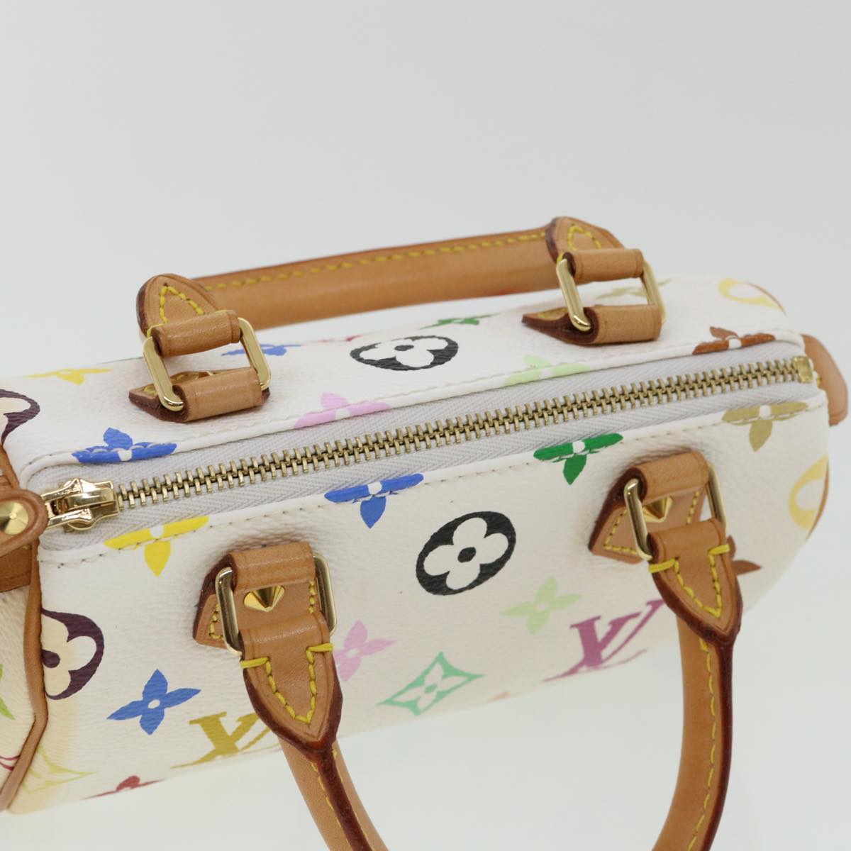 LOUIS VUITTON Monogram Multicolor Mini Speedy Hand Bag White M92645 Auth 26093