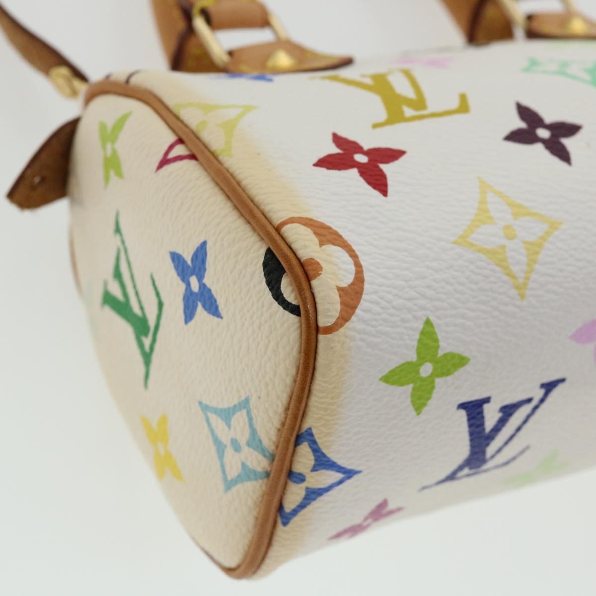 LOUIS VUITTON Monogram Multicolor Mini Speedy Hand Bag White M92645 Auth 26093