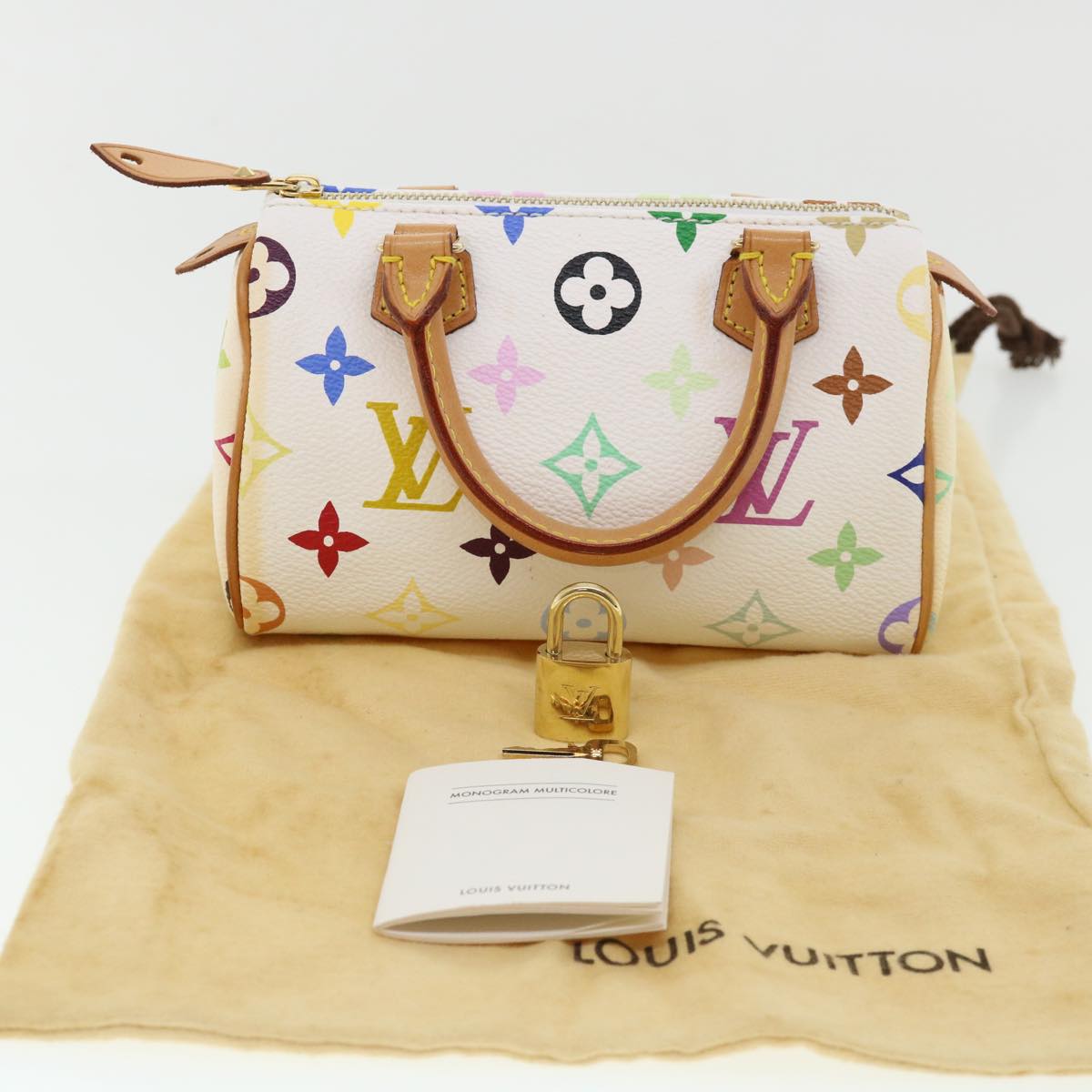 LOUIS VUITTON Monogram Multicolor Mini Speedy Hand Bag White M92645 Auth 26093