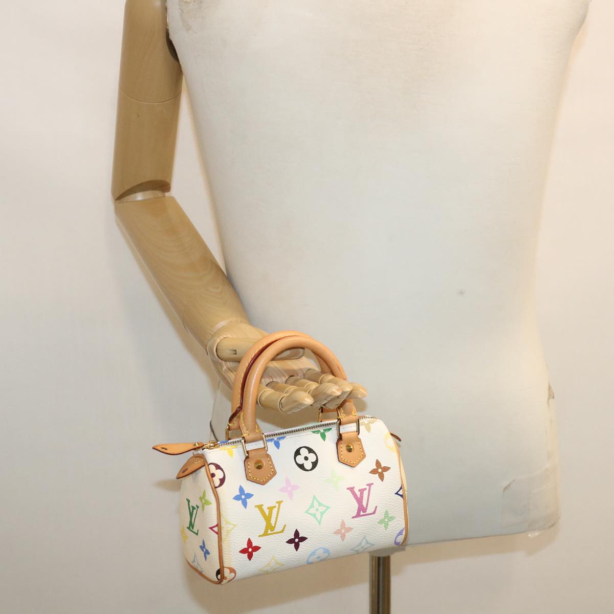 LOUIS VUITTON Monogram Multicolor Mini Speedy Hand Bag White M92645 Auth 26093